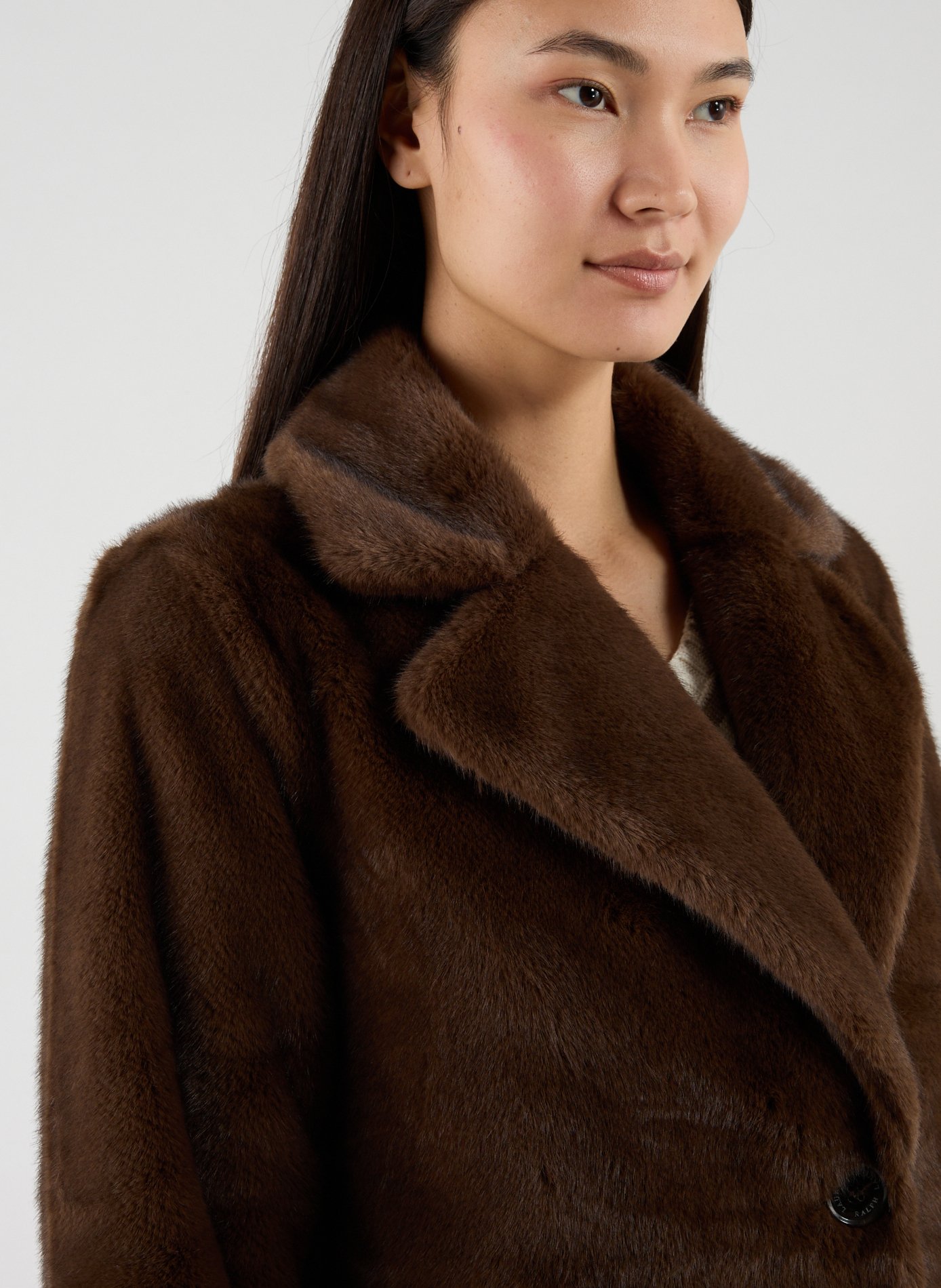 Long faux fur coat LAUREN Brown