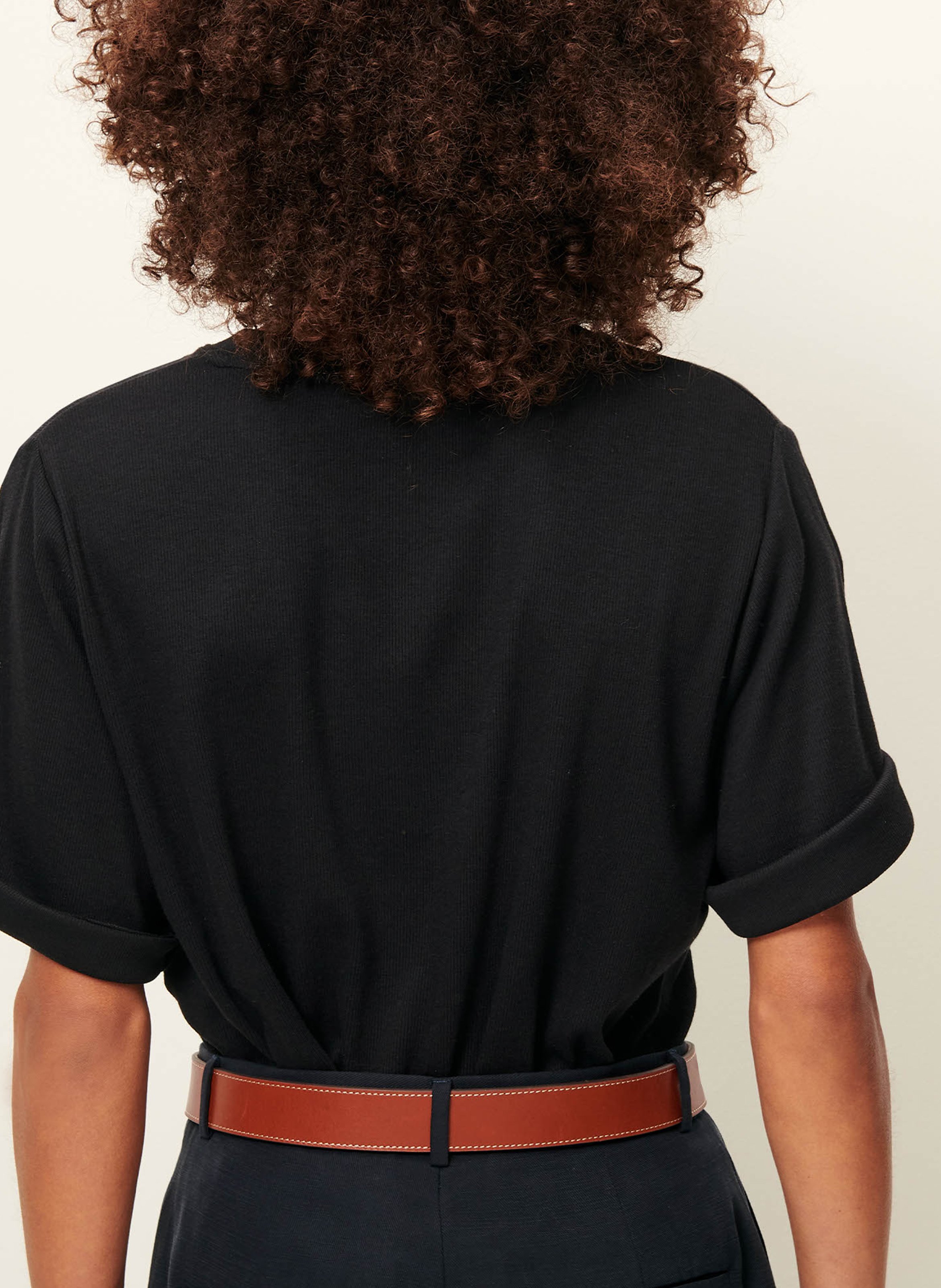 Tee-shirt col rond en jersey côtelé serge co SESSUN Noir