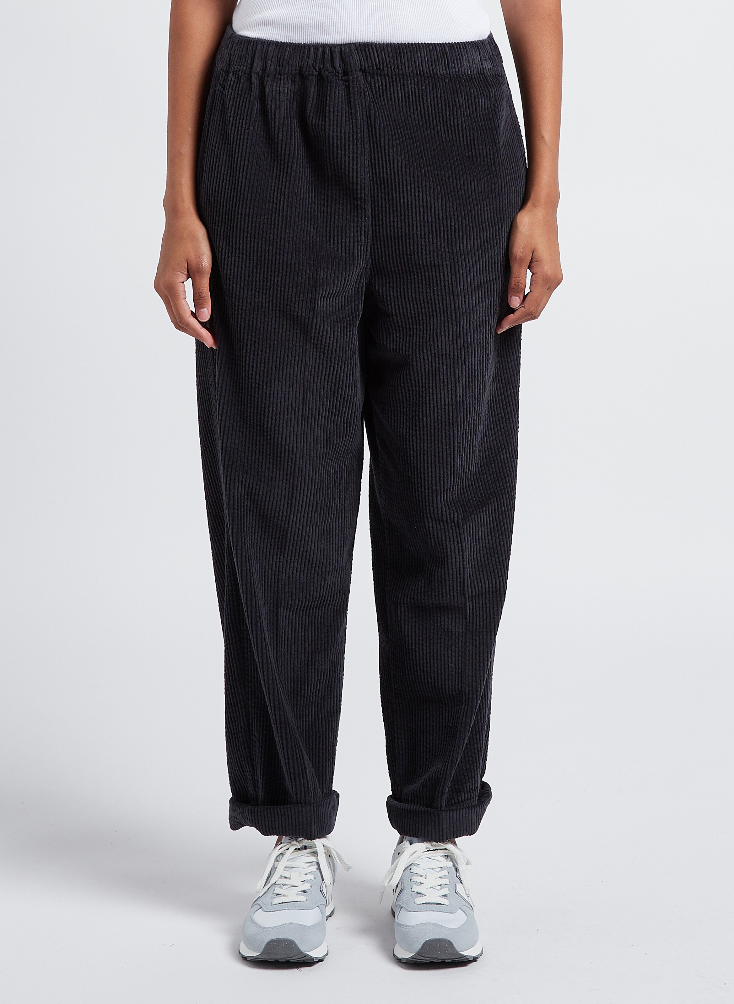 Pantalon large taille haute en velours côtelé padow AMERICAN VINTAGE Noir