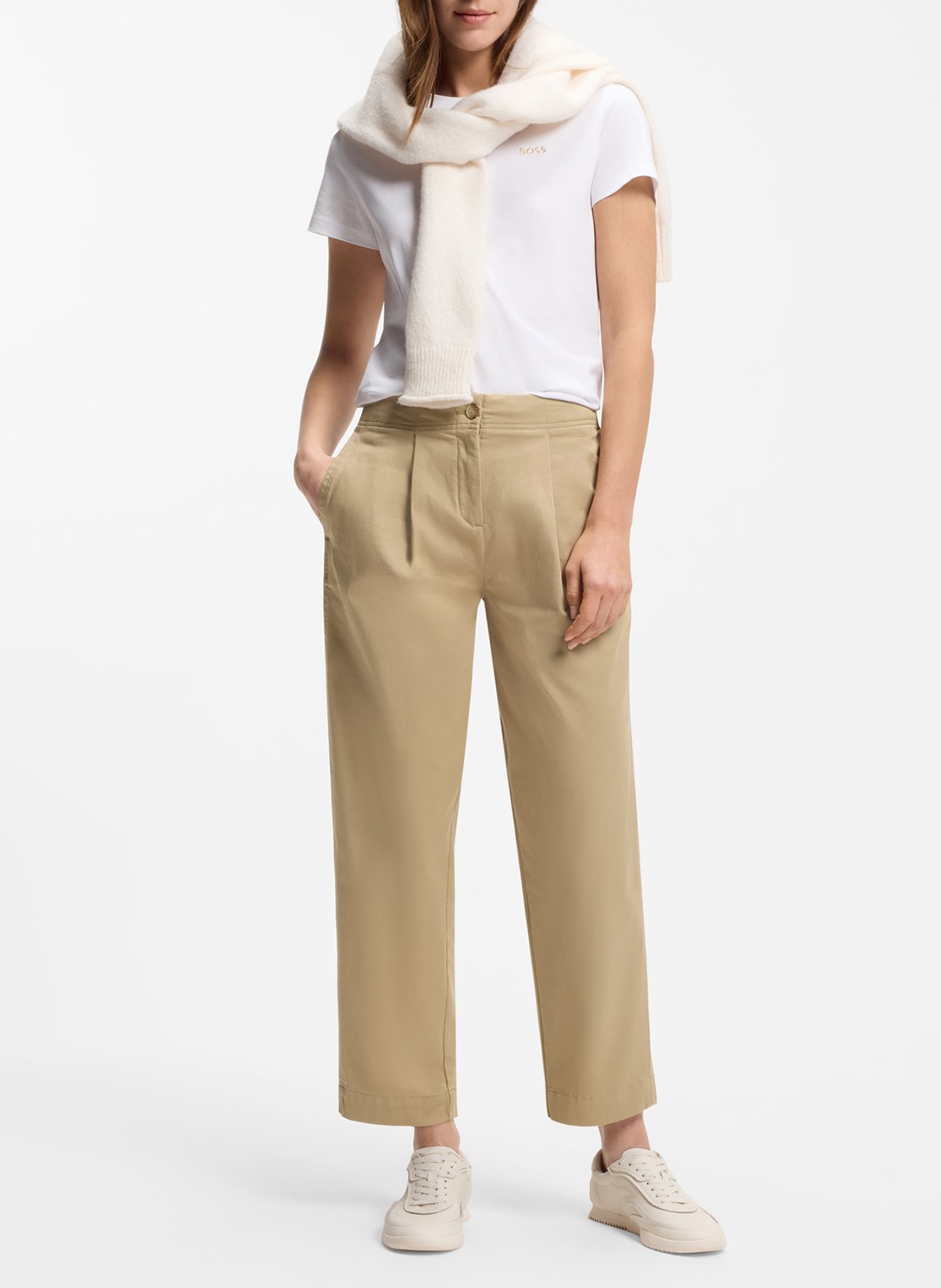 Pantalon carotte en coton mélangé BOSS Marron