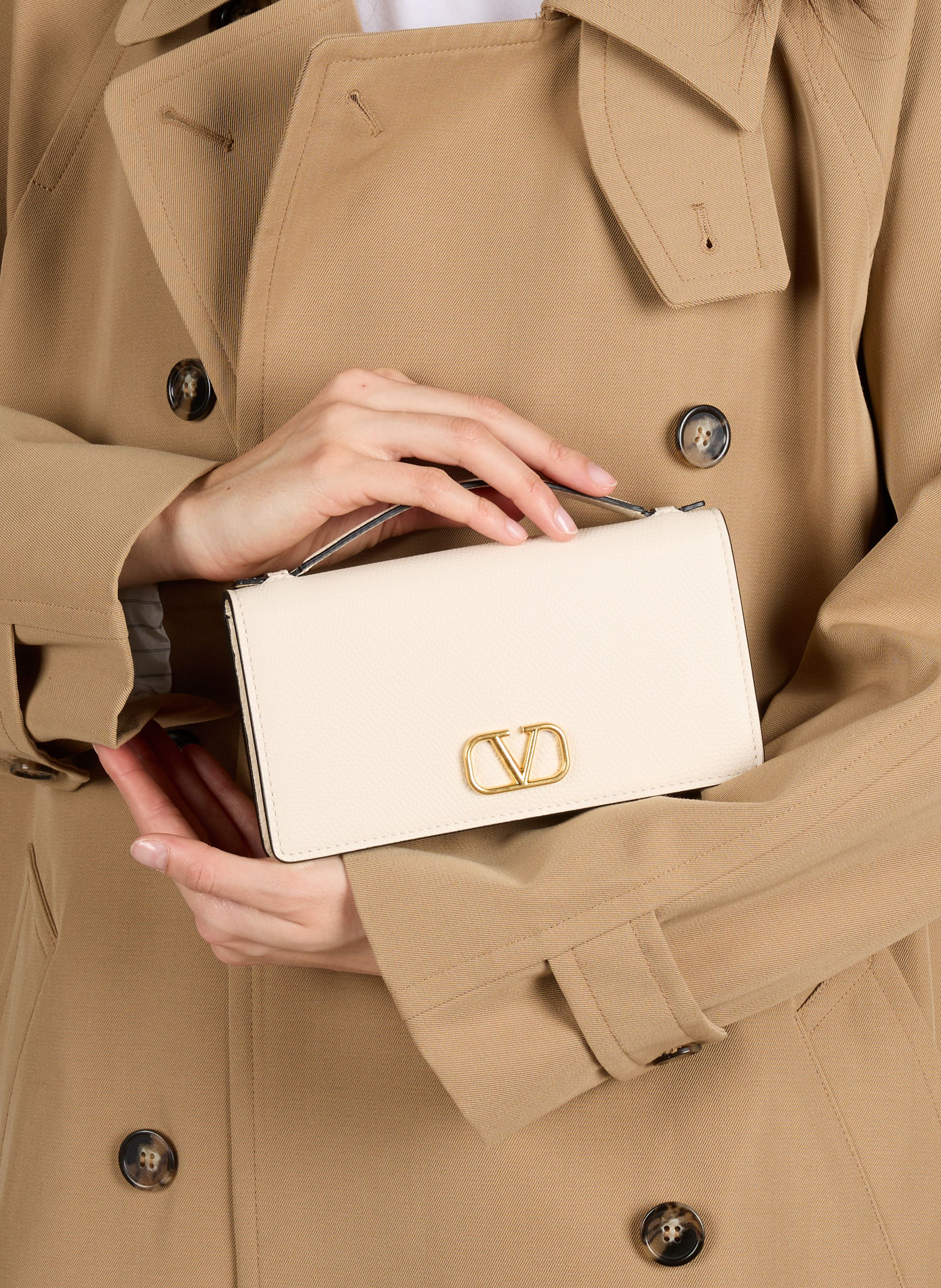 Pochette en cuir grainé VALENTINO Blanc