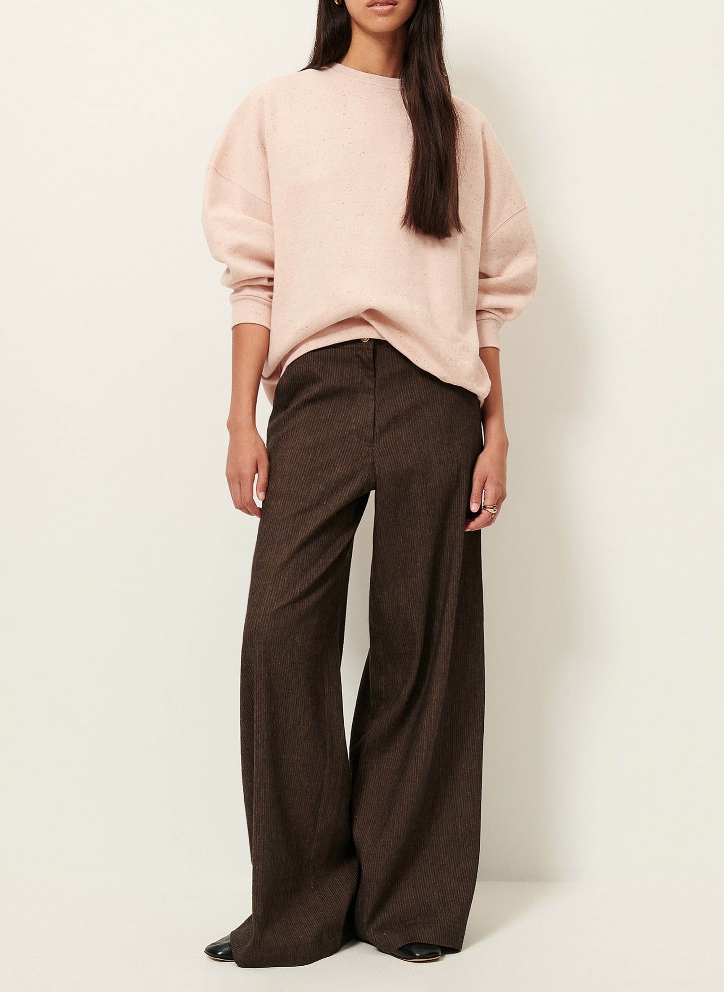 Sweat ample col rond moucheté en coton bio mélangé chebbi SESSUN Rose