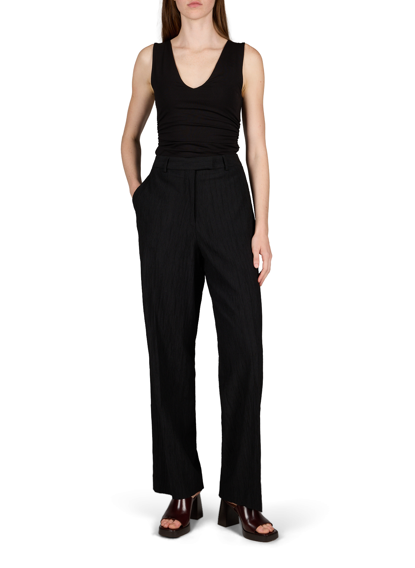 Geknitterte gerade Hose OFFICINE GENERALE Schwarz