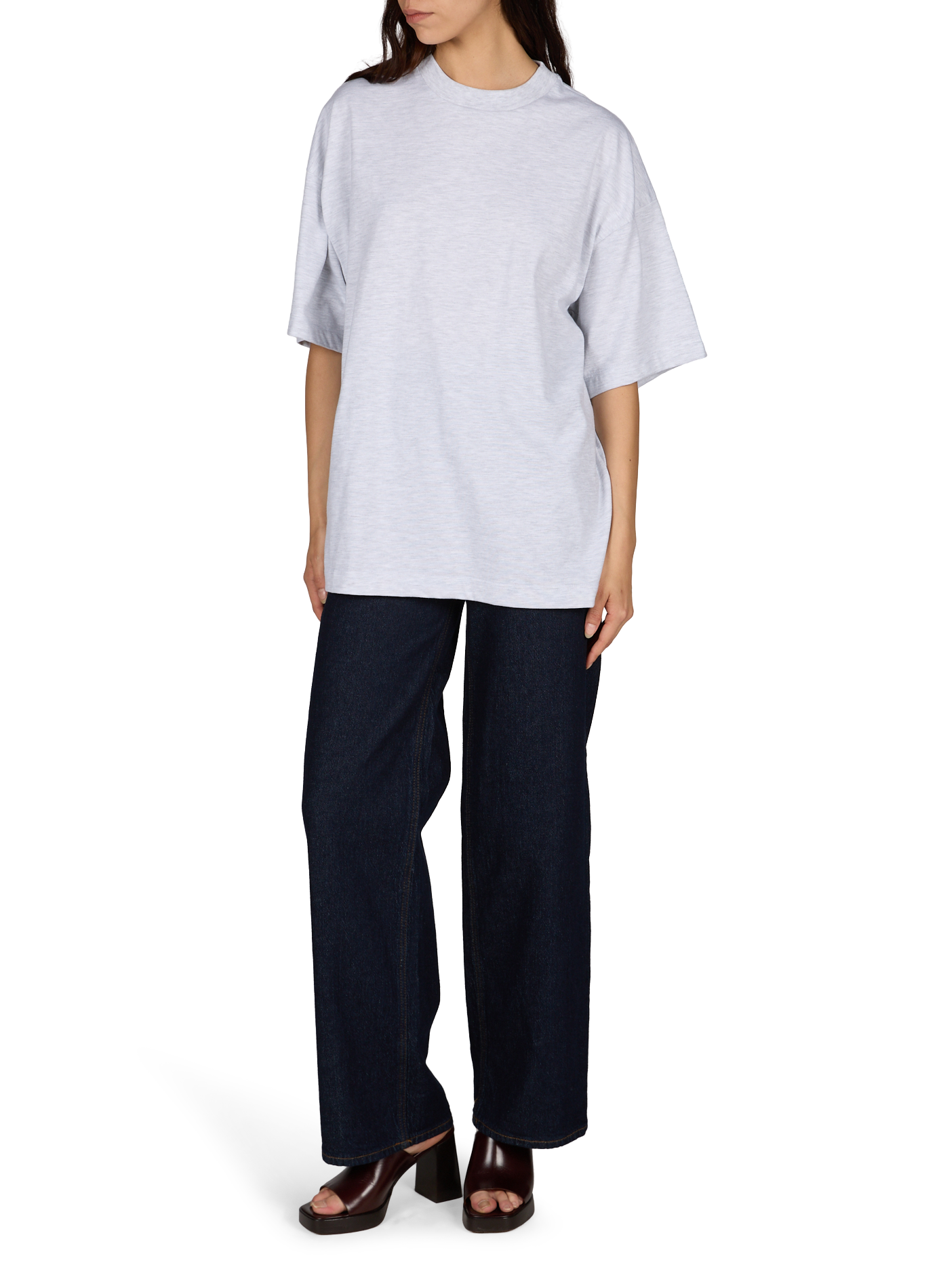 T-shirt ample à col rond en coton TOPSHOP Gris