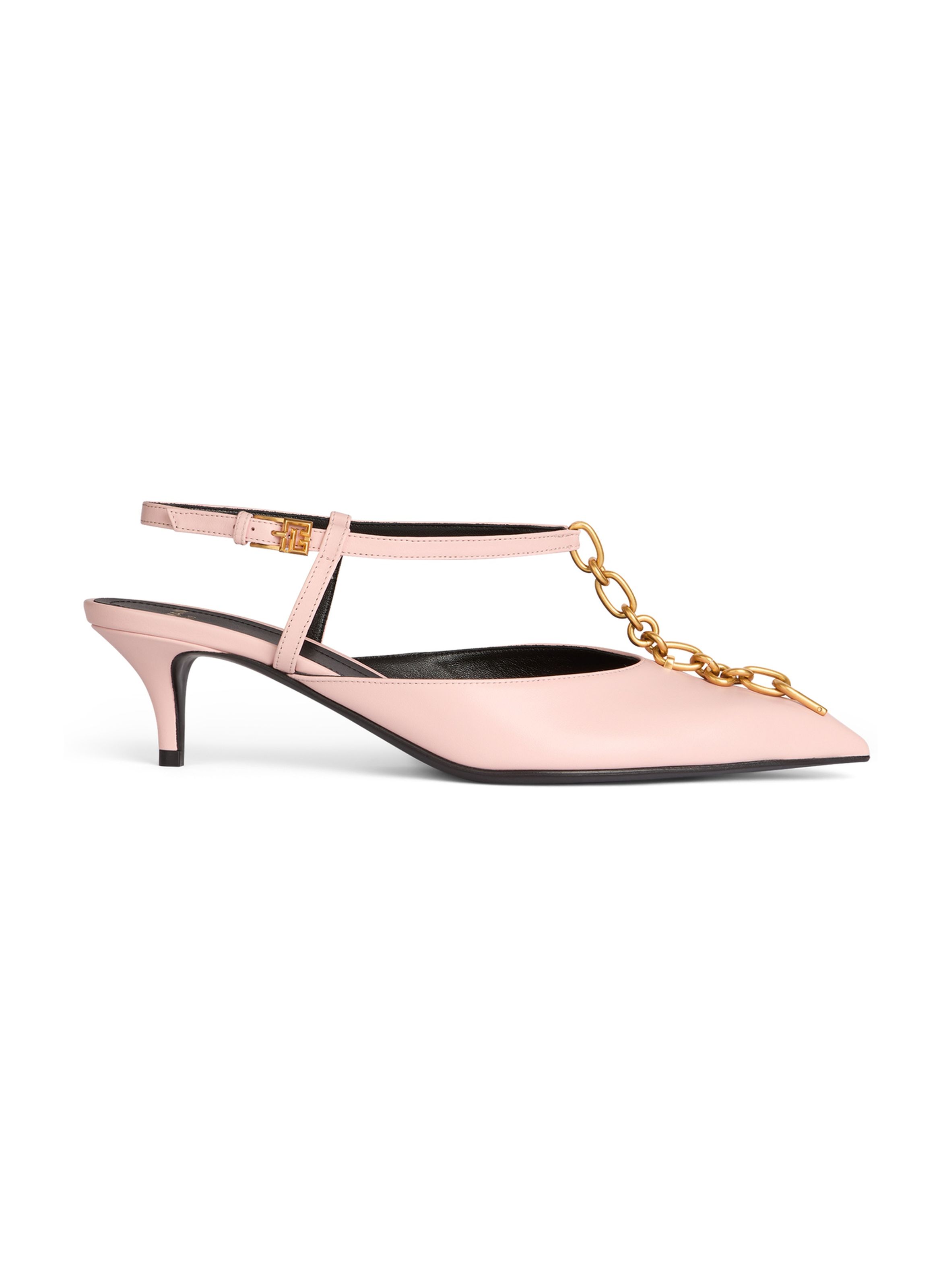 Slingbacks sync à talons en cuir avec chaîne BALMAIN Rose