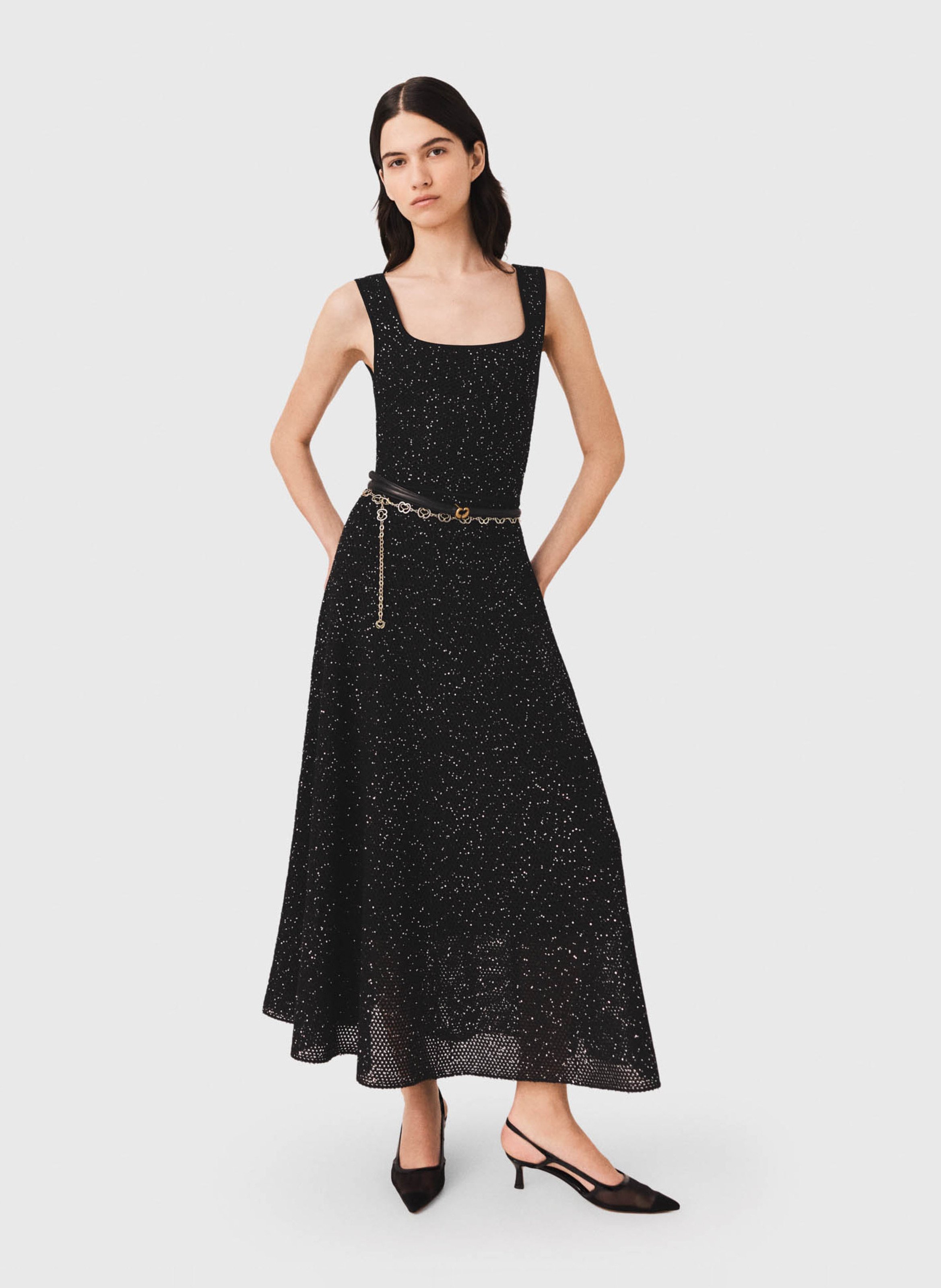 Robe longue col rond à sequins MAJE Noir