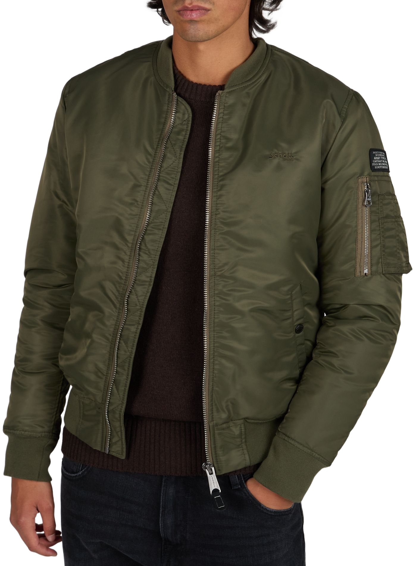 Bomber uni ajusté à logo SCHOTT Kaki