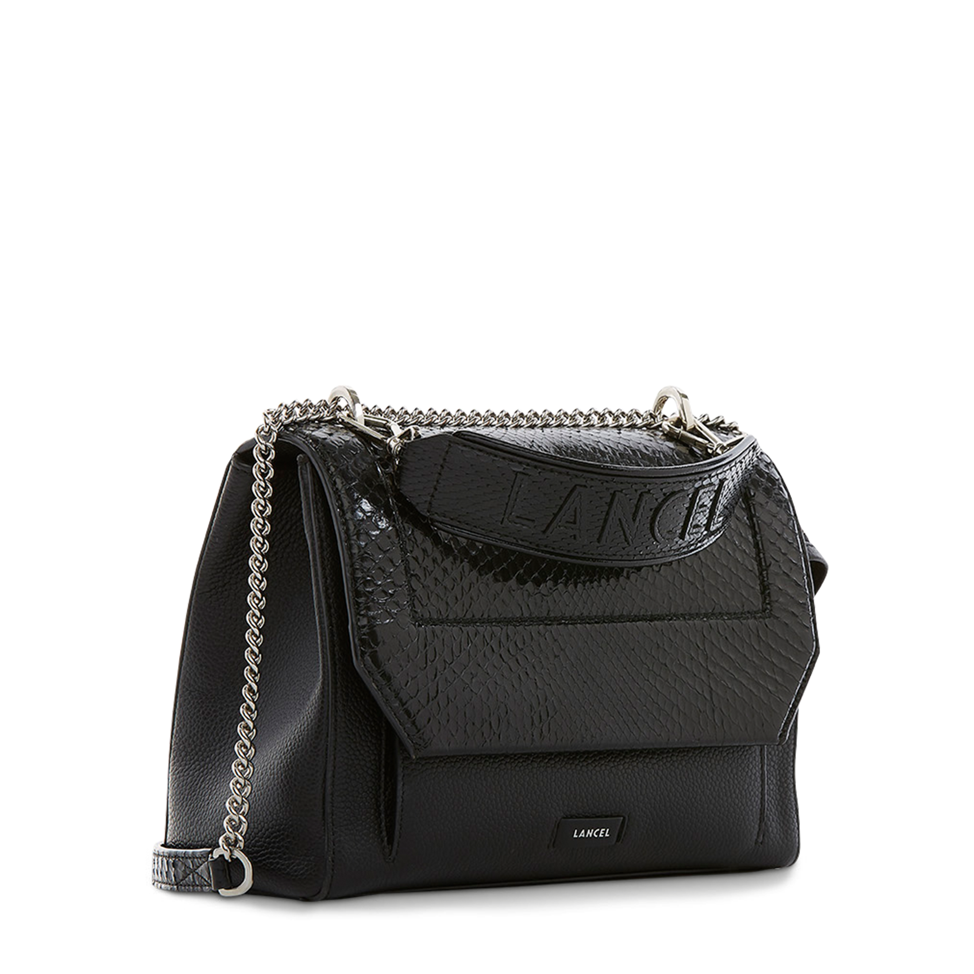 Middelgrote flap tas met ketting en lederen schouderband. LANCEL Zwart