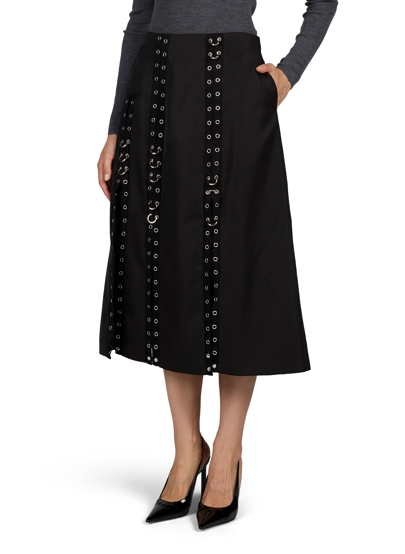 Midi skirt with eyelets and rings SIMONE ROCHA Black