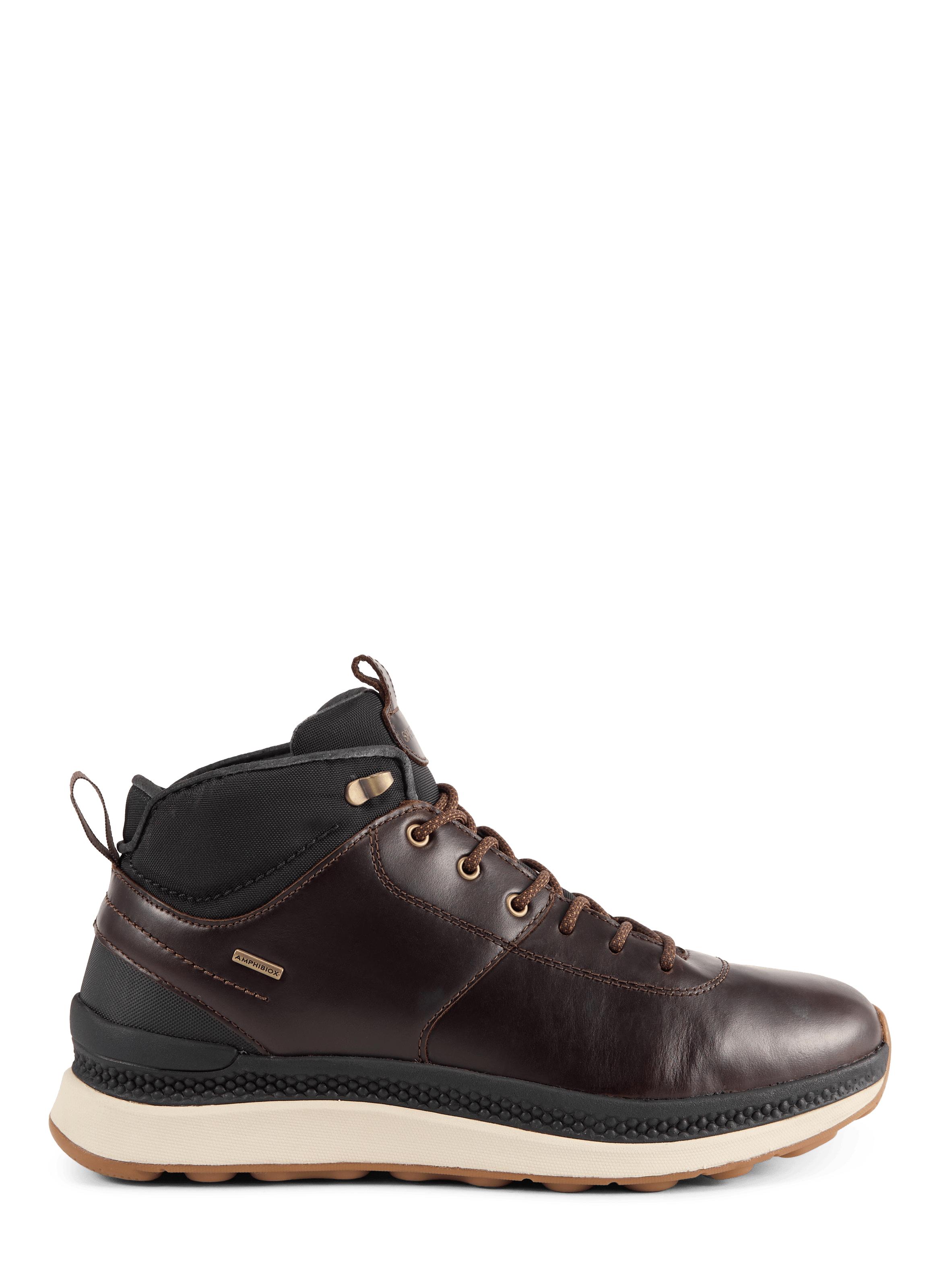 Sneakers van rond leer en mix van materialen GEOX Bruin