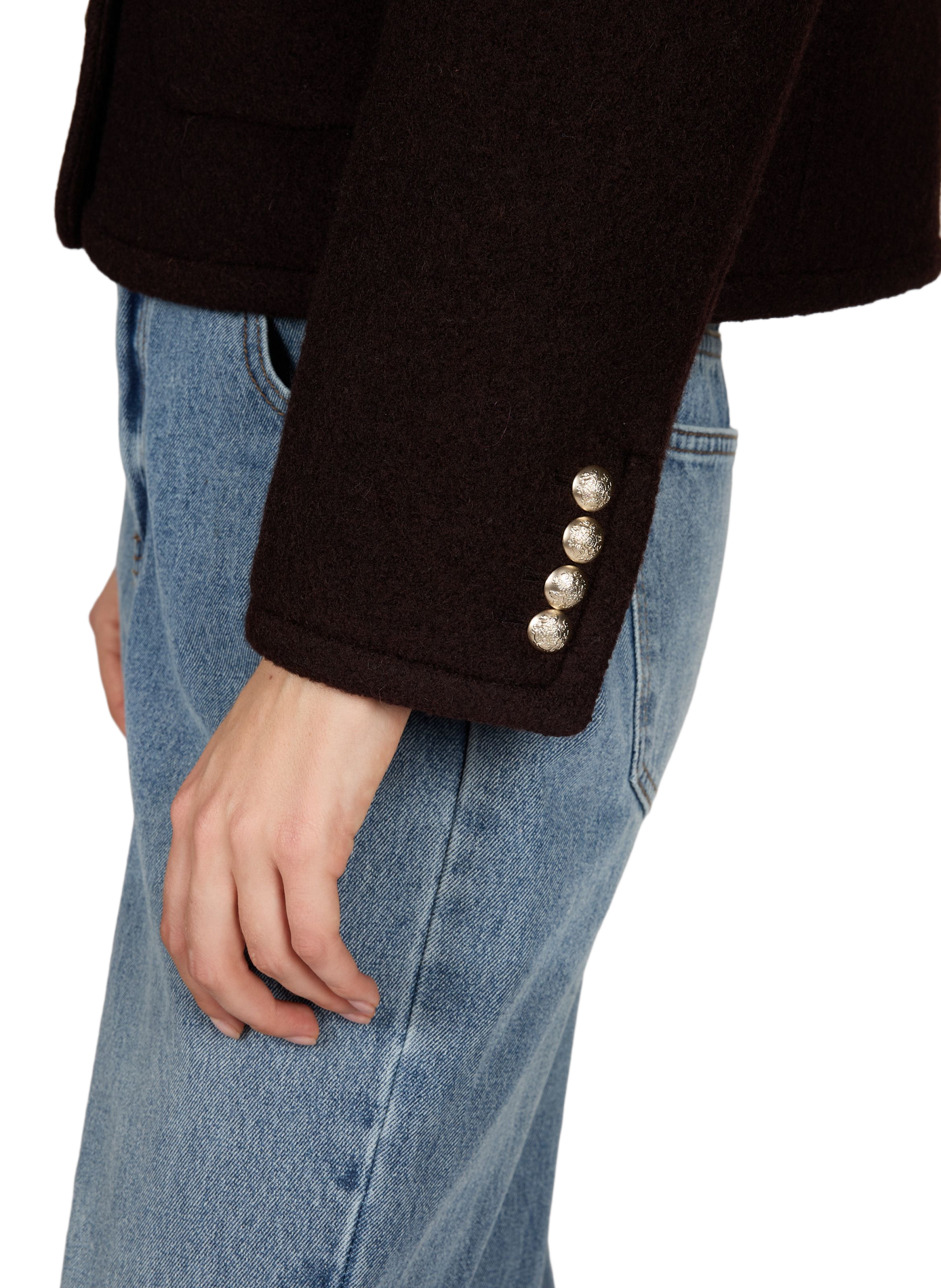 Gerade geschnittene Tweedjacke aus Wolle mit Rundhalsausschnitt DUNST Braun