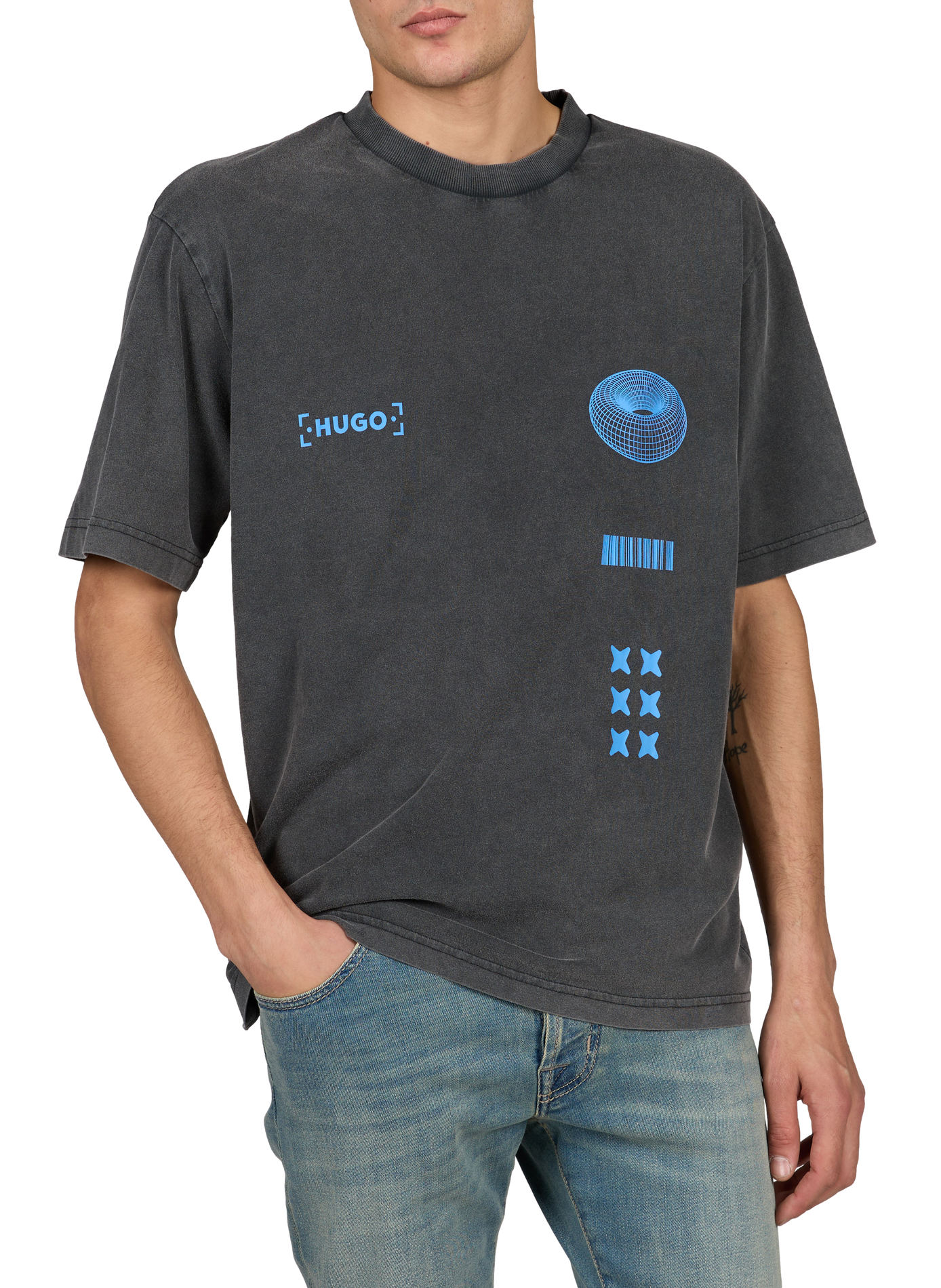 Gerader Rundhals-T-Shirt aus Baumwolle HUGO BLUE Schwarz