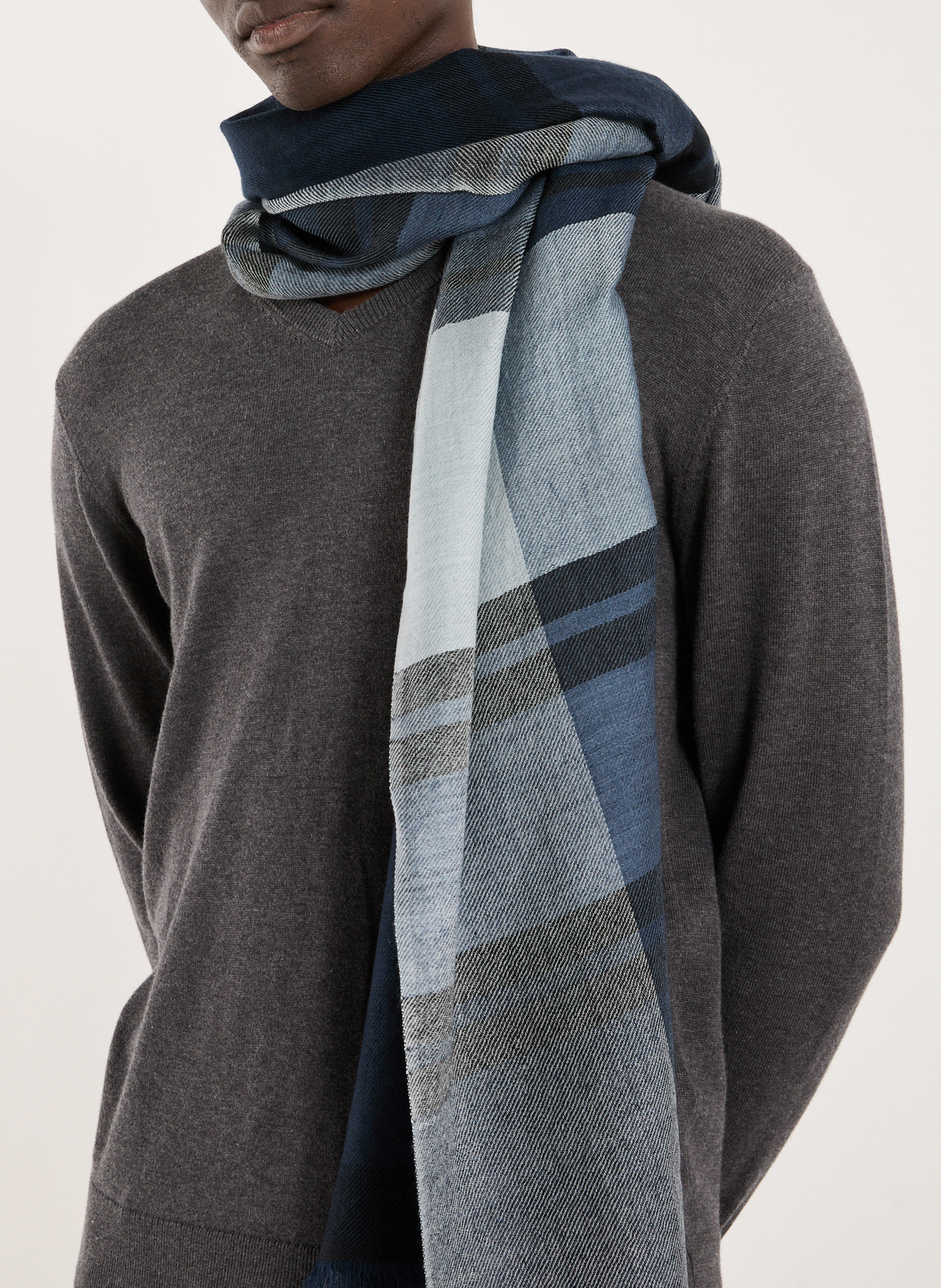 Virgin wool plaid scarf SAISON 1865 Blue
