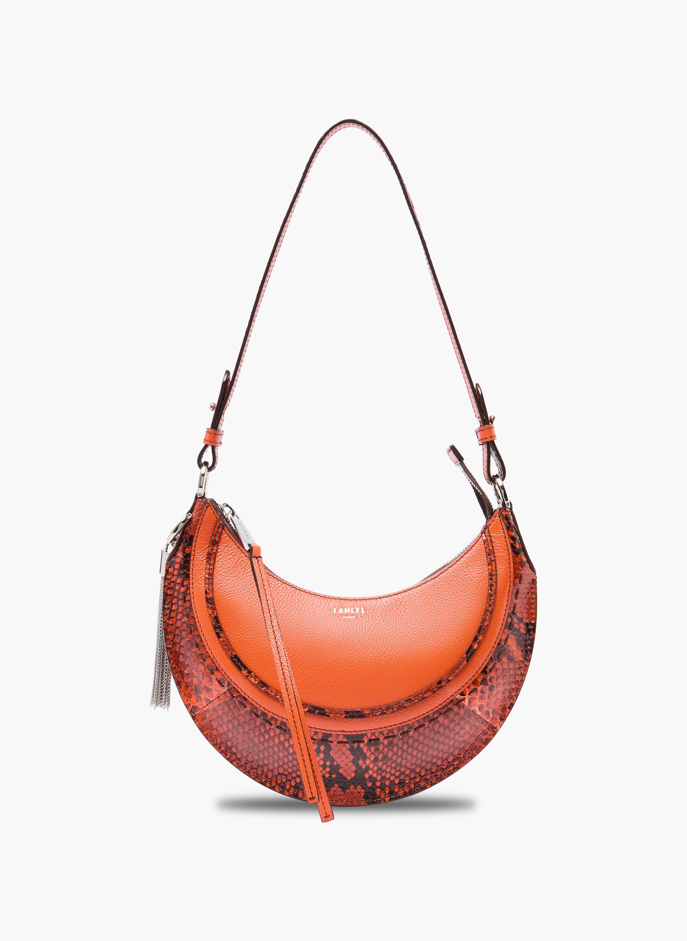 Sac fourreau à fermeture éclair - lancel, veau grainé avec détails python, orange. LANCEL Orange