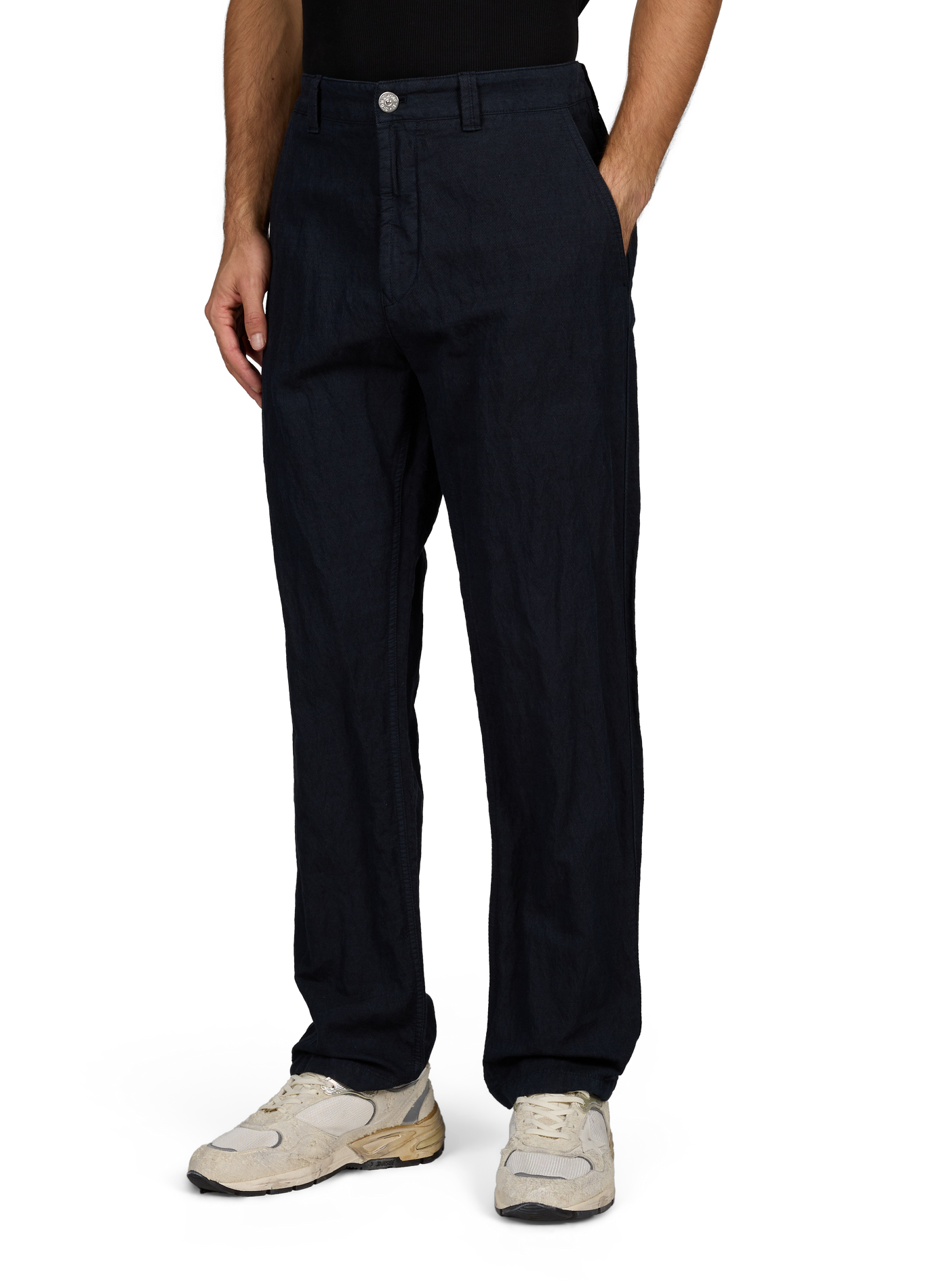 Straight-leg crinkled cotton-blend trousers STONE ISLAND Blue