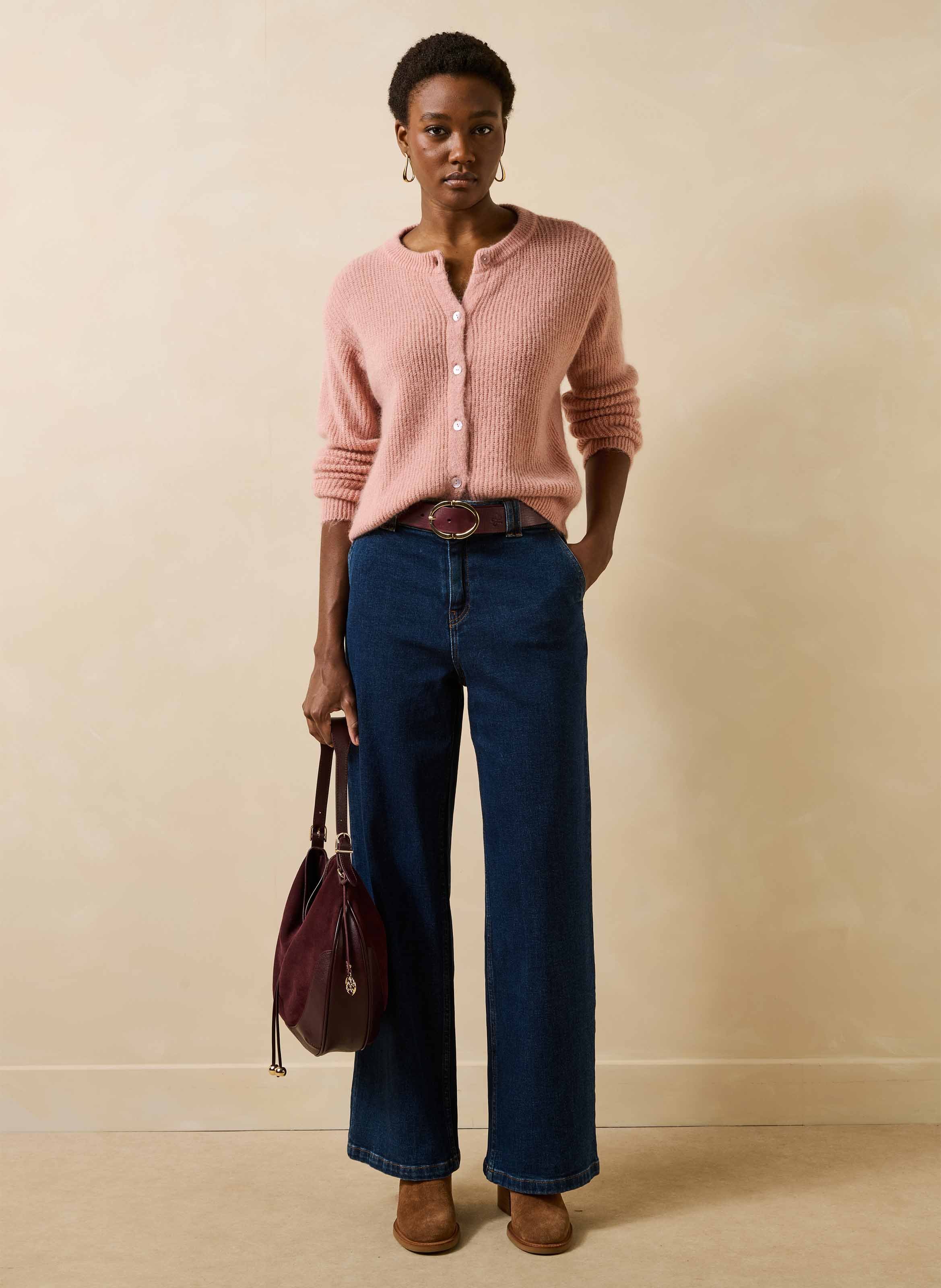 Ruimvallend vest met ronde hals in een gemengde breiwerkstof LA FEE MARABOUTEE Roze