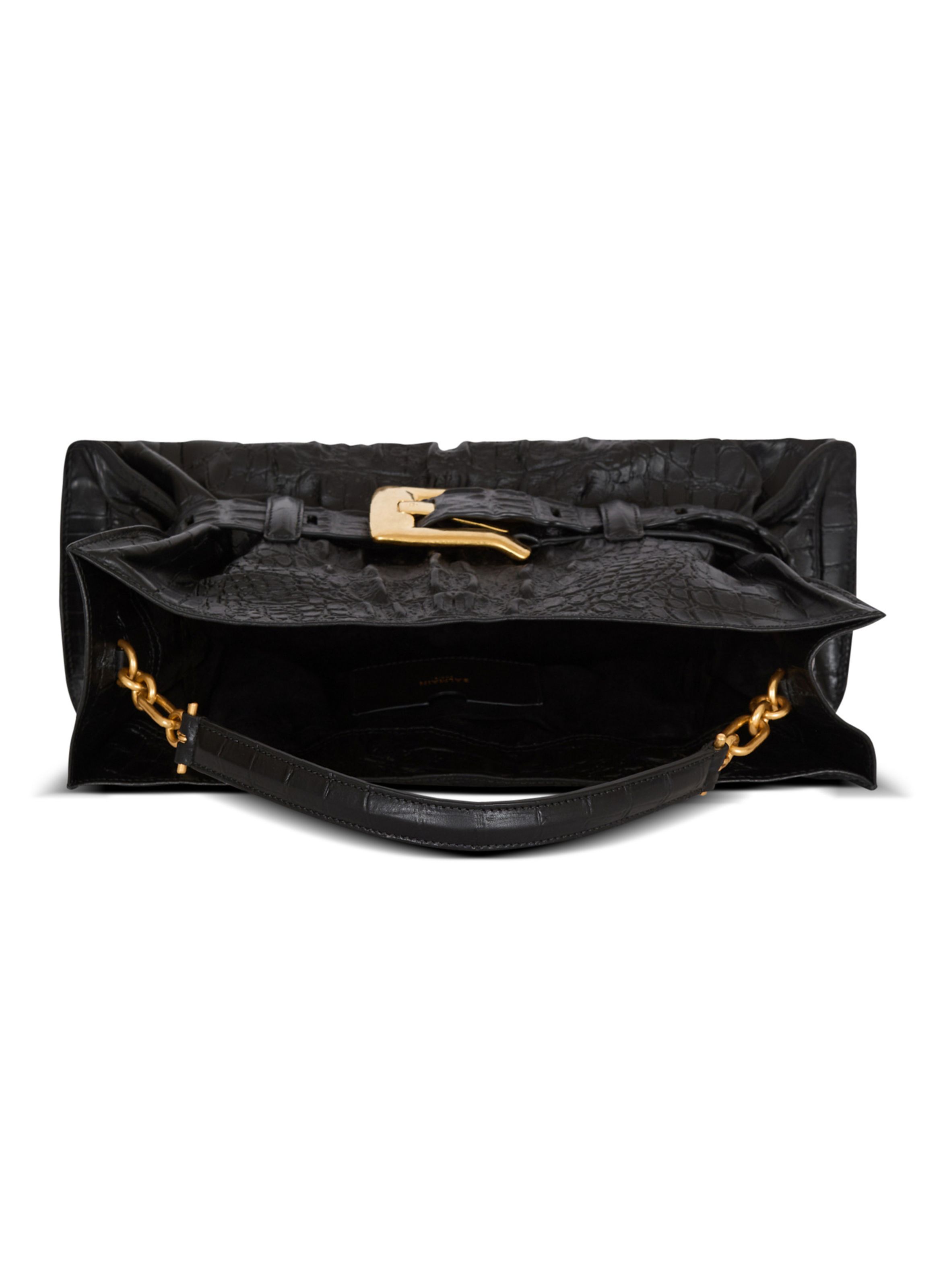 Sac anthem medium en cuir de veau embossé effet croco BALMAIN Noir