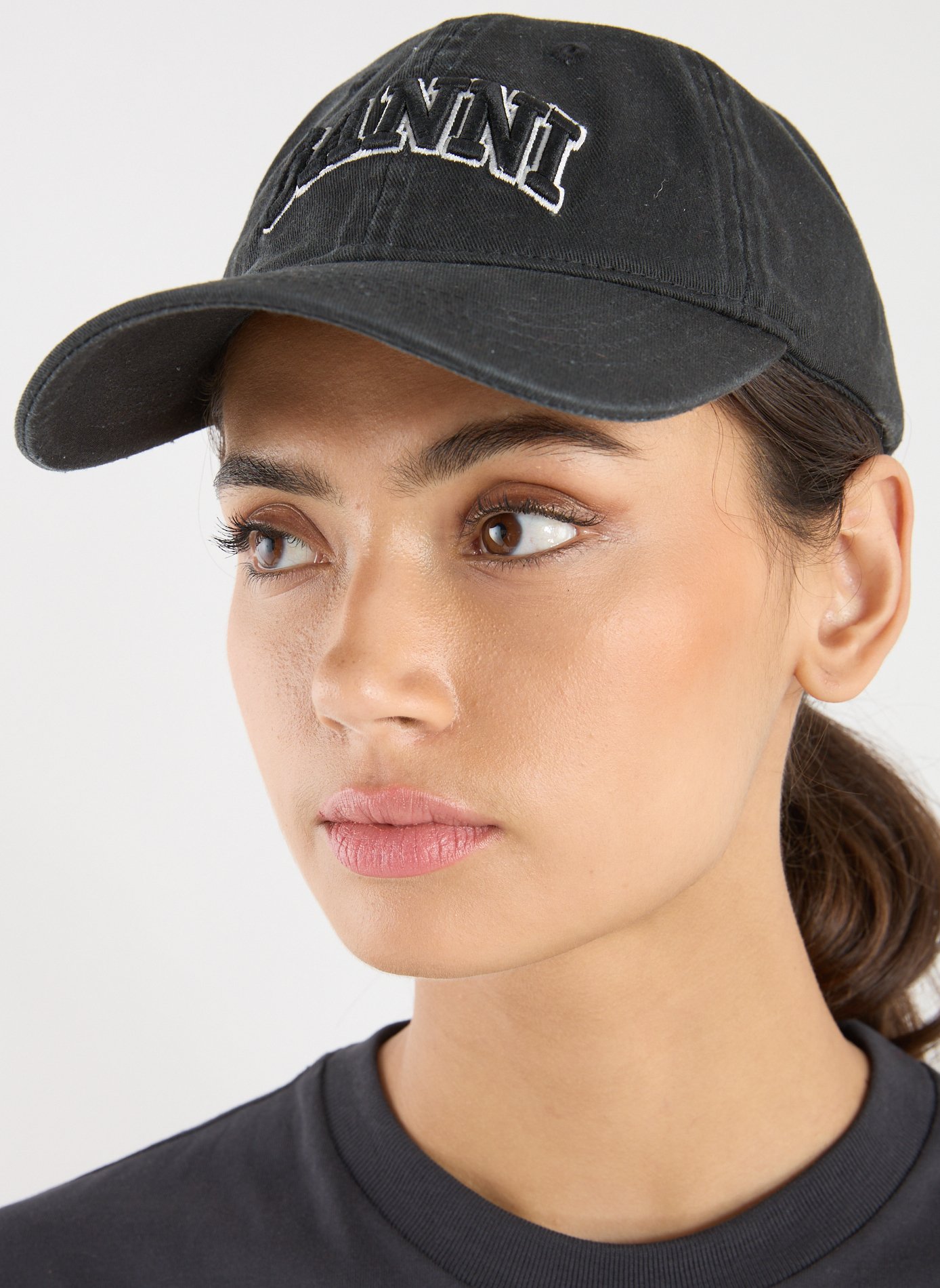 Casquette en coton à logo brodé GANNI Noir