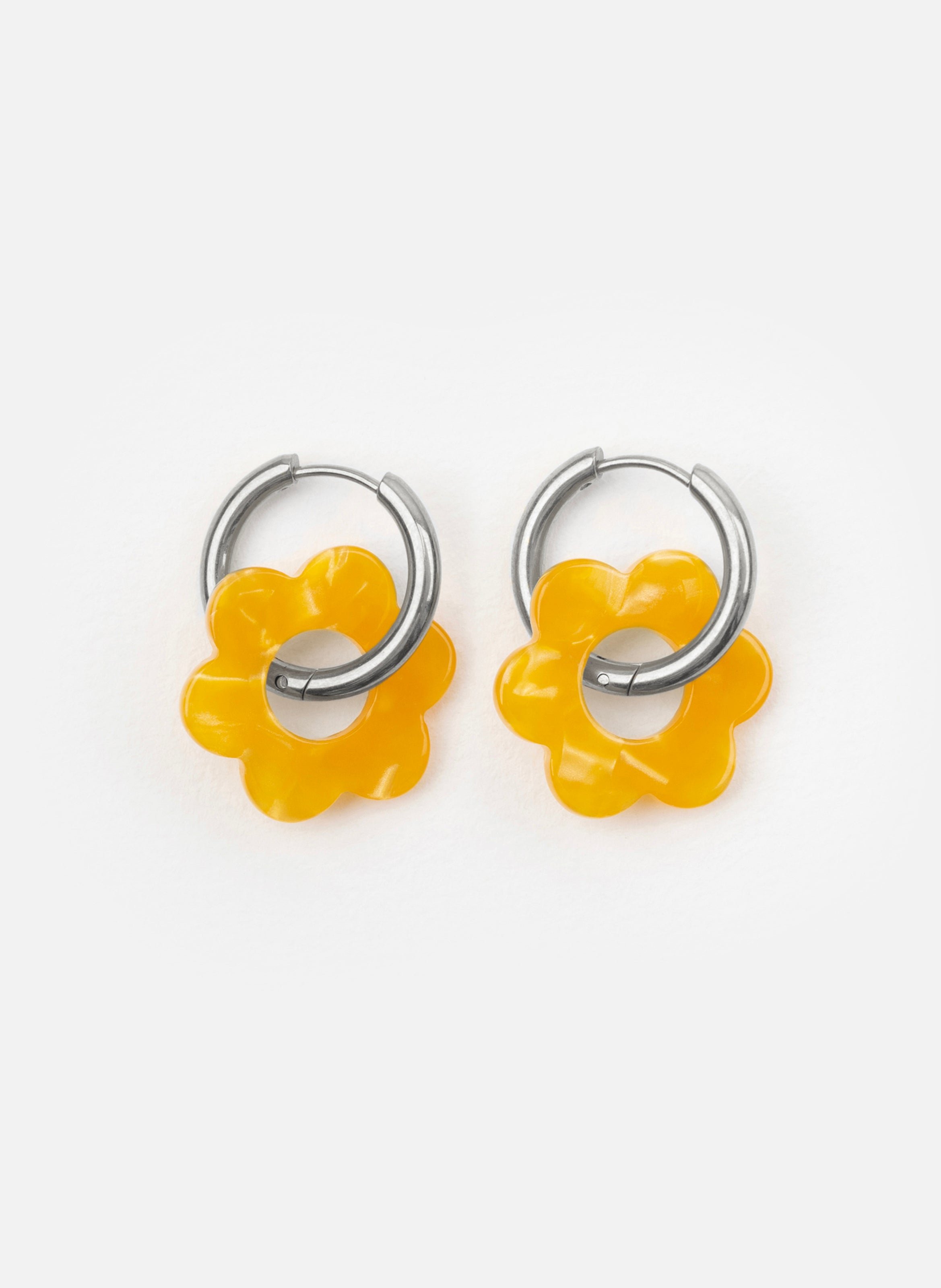 Boucles d'oreilles Baby Fleurette avec anneaux en acier inoxydable argenté KURAGE GINZA Orange