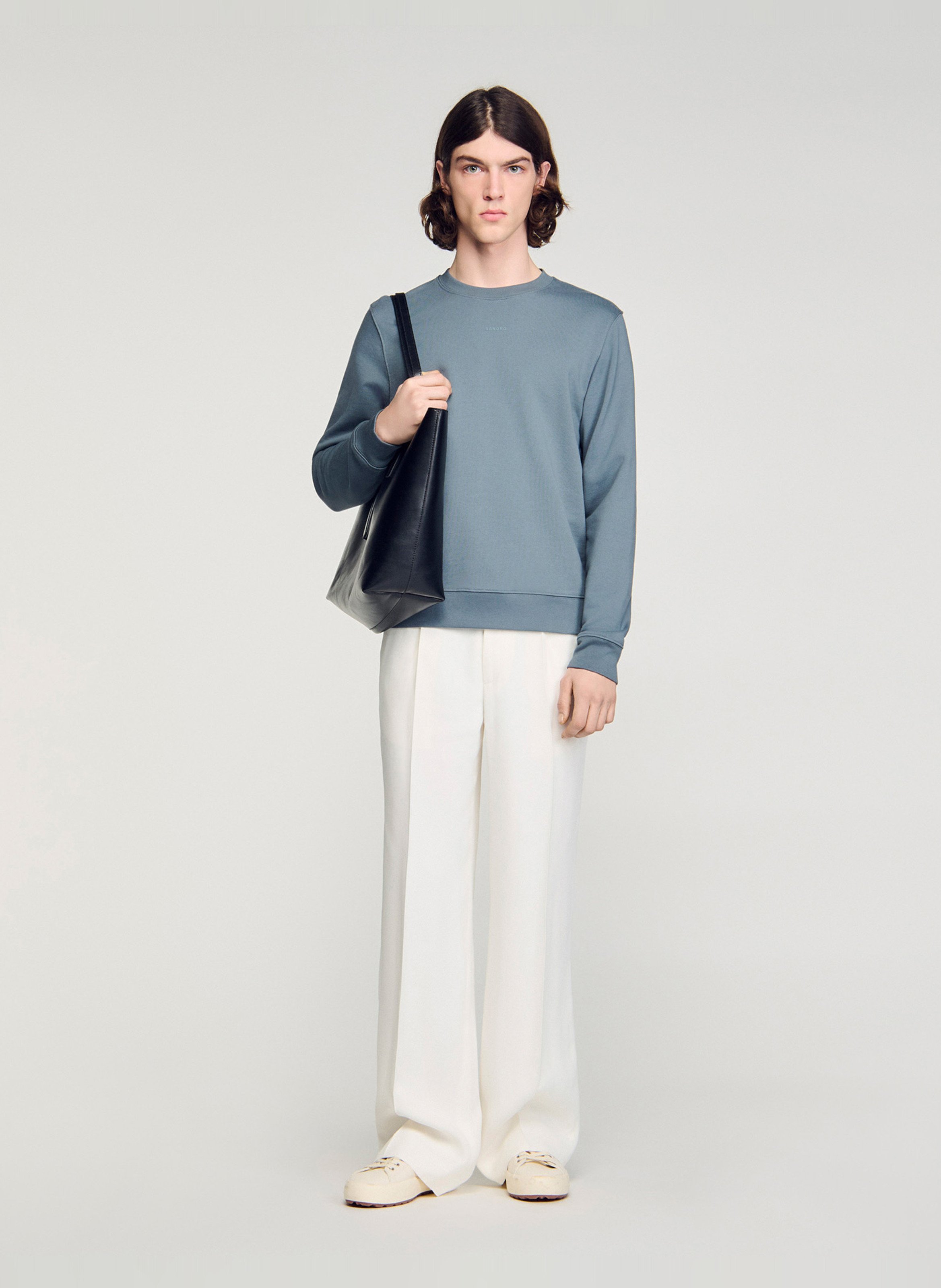 Sweat droit col rond en coton SANDRO Gris