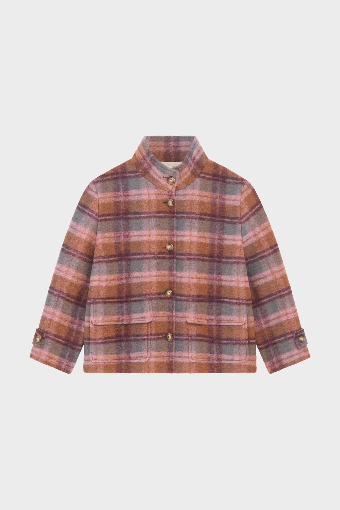 Manteau à col montant à carreaux - marlyse PABLO Rose