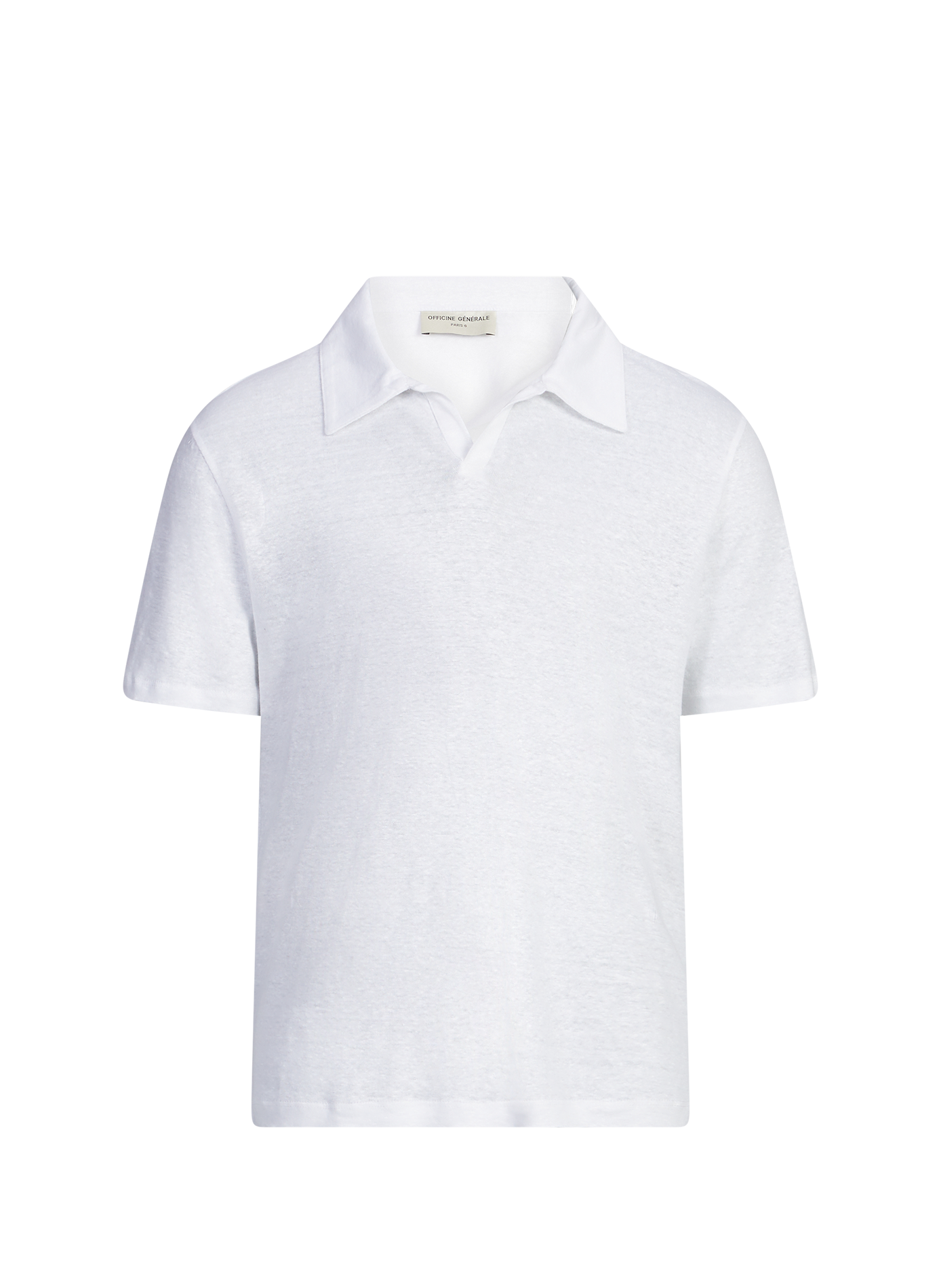 Polo uni à manches courtes en lin OFFICINE GENERALE Blanc