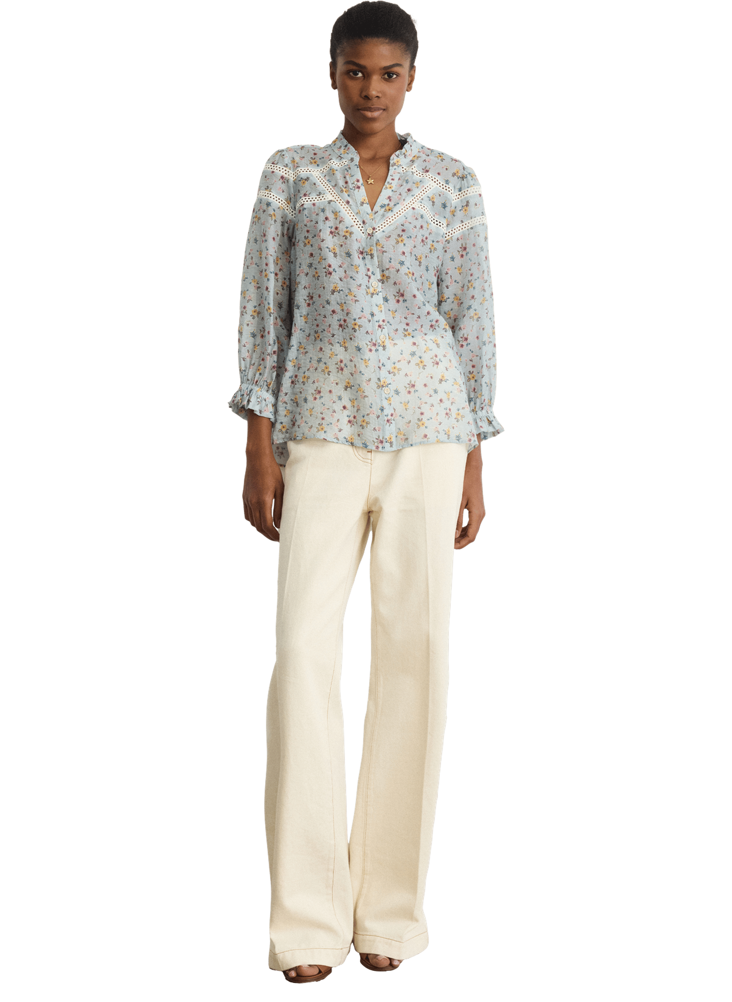 Chemise à fleurs, volants et dentelle - chella PABLO Bleu