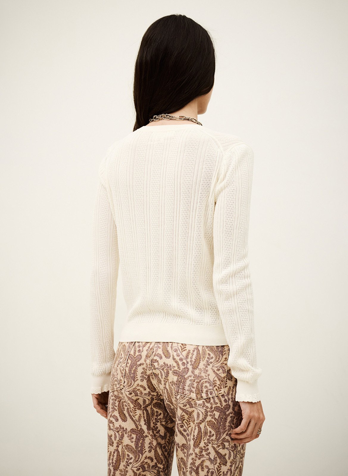 Cardigan droit col rond en maille tressée viviana BA&SH Beige