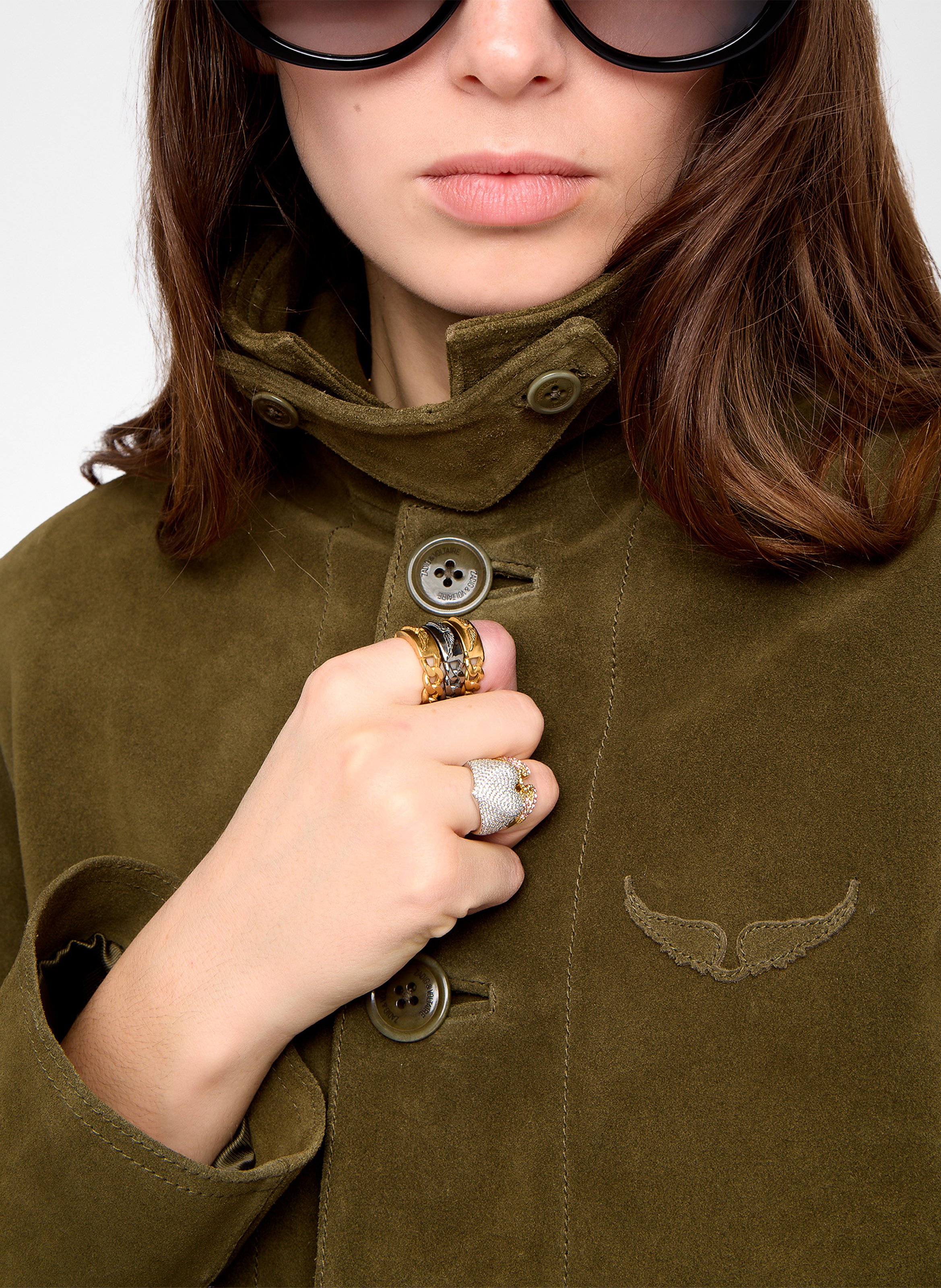 Veste droite boutonnée en cuir lessa ZADIG&VOLTAIRE Kaki