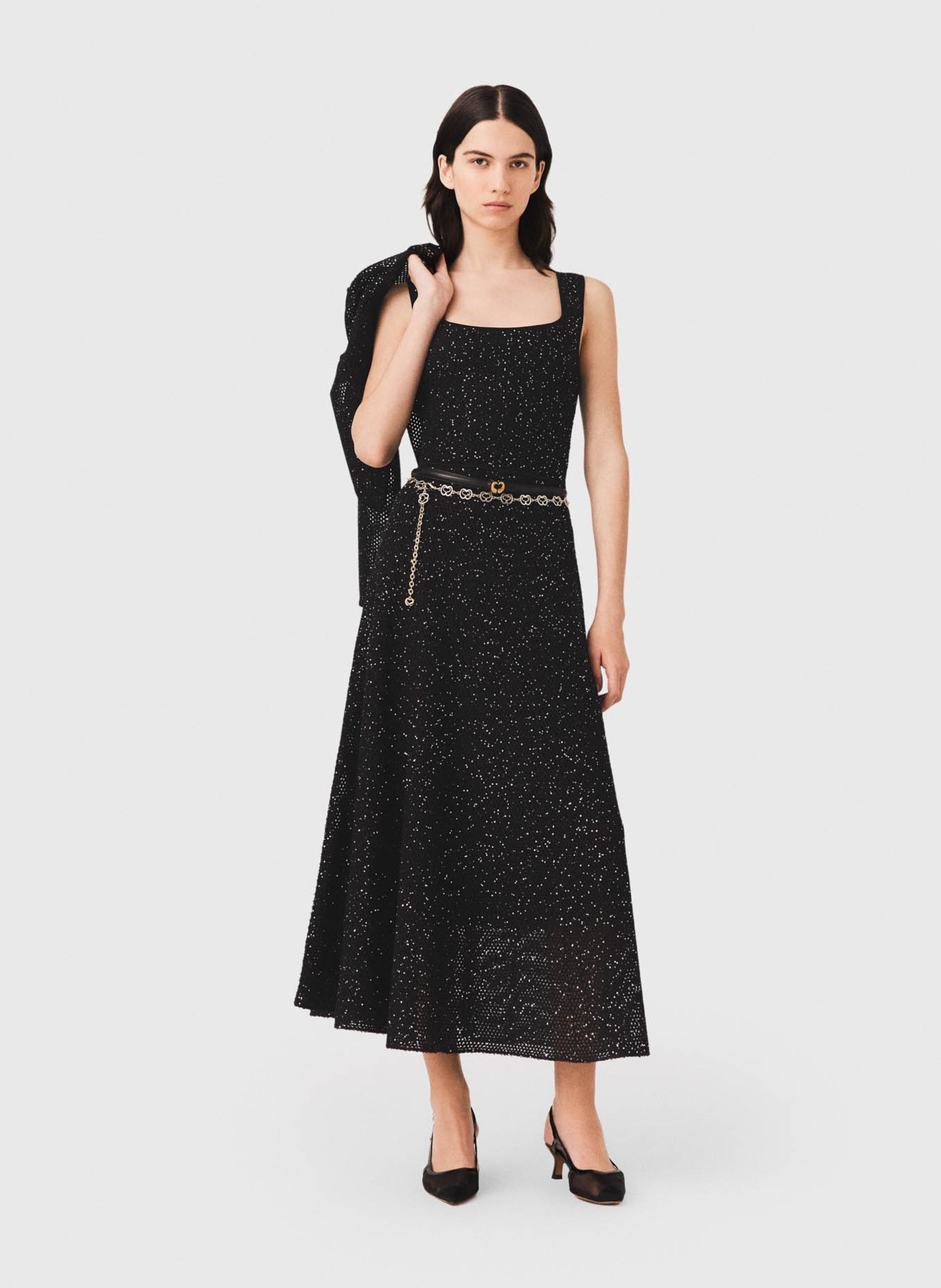 Robe longue col rond à sequins MAJE Noir