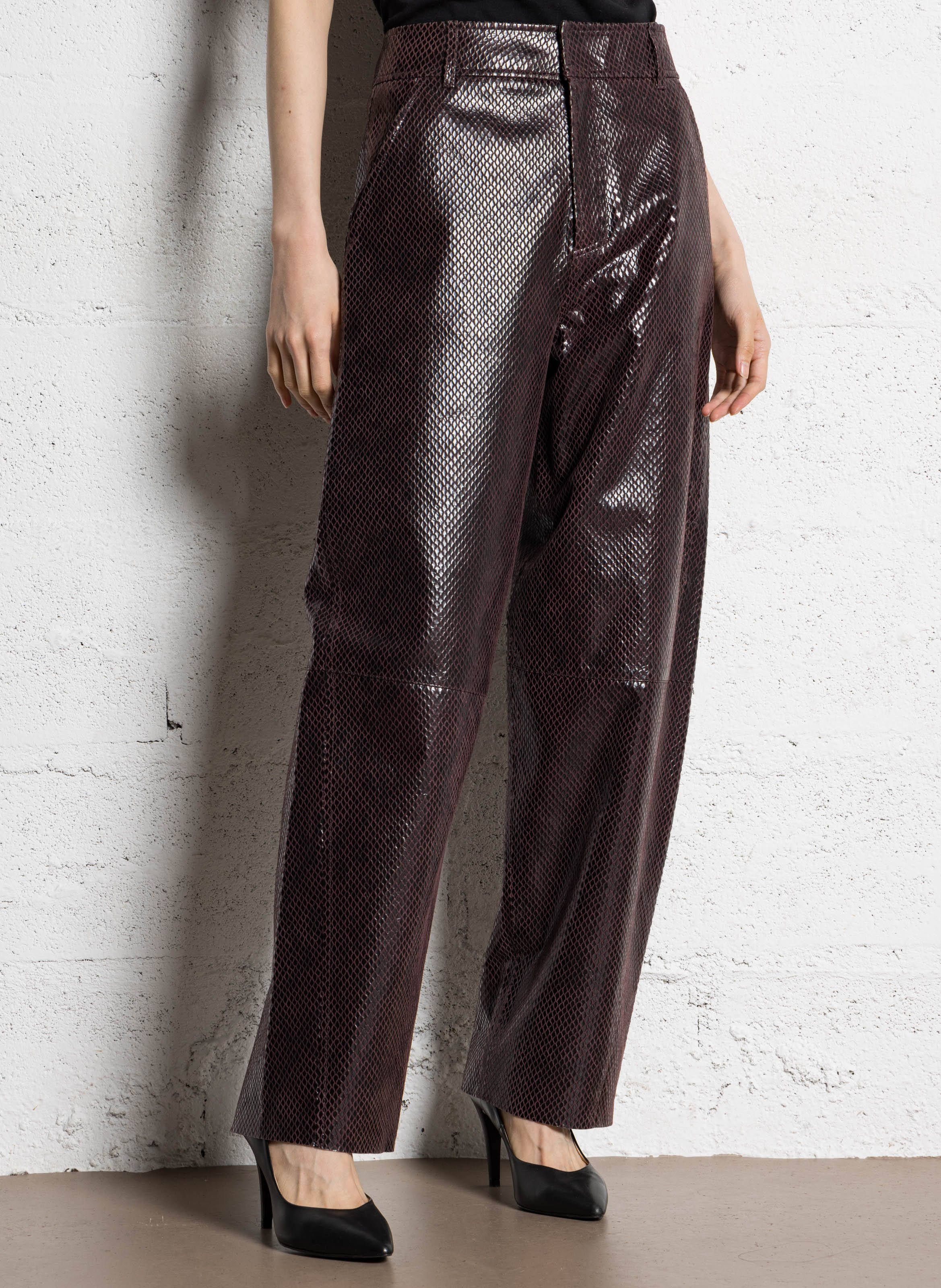 Pantalon droit en cuir embossé IKKS Violet
