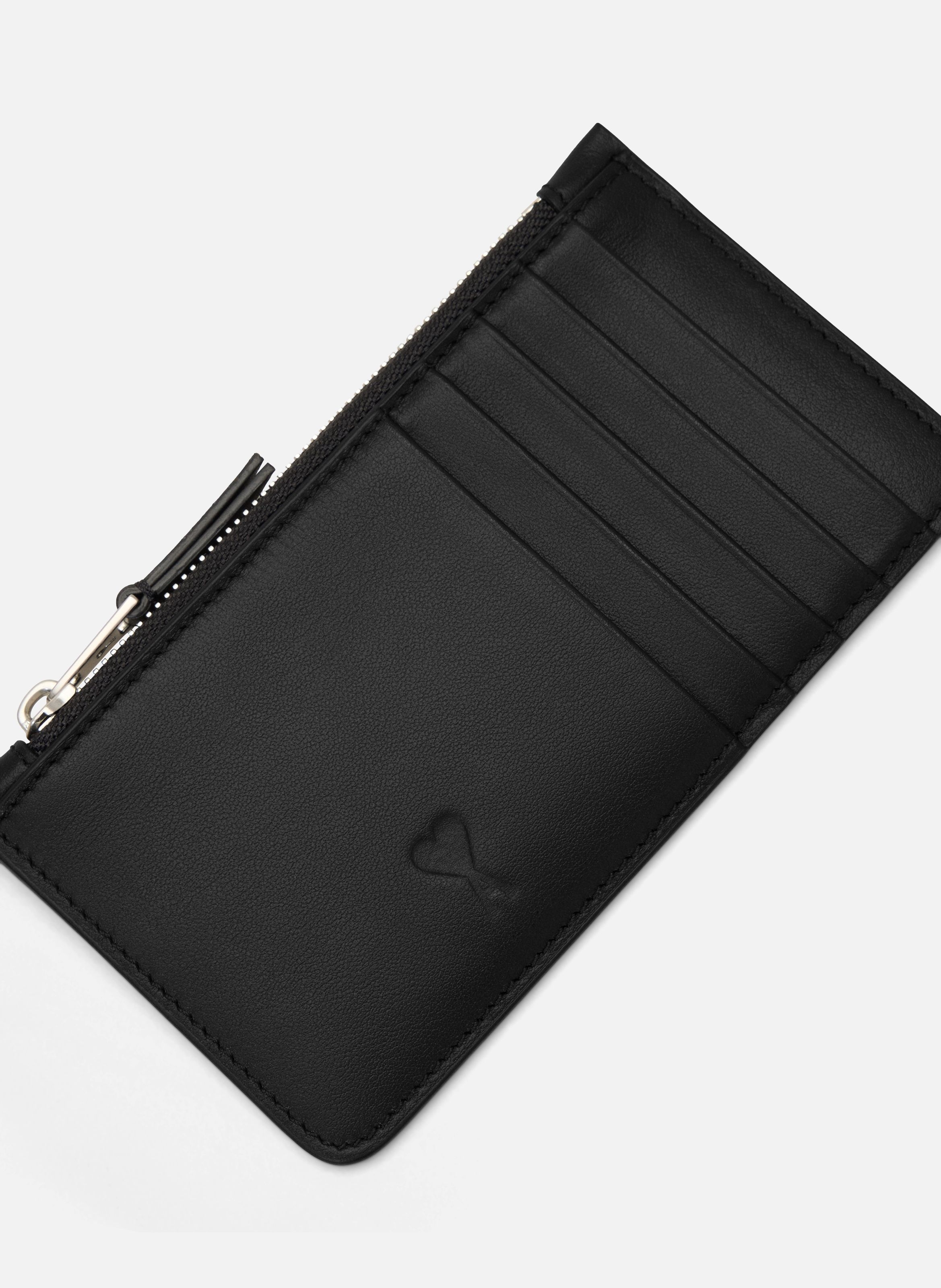 Porte-cartes zippé unisexe en cuir de vachette ami de coeur AMI PARIS Noir