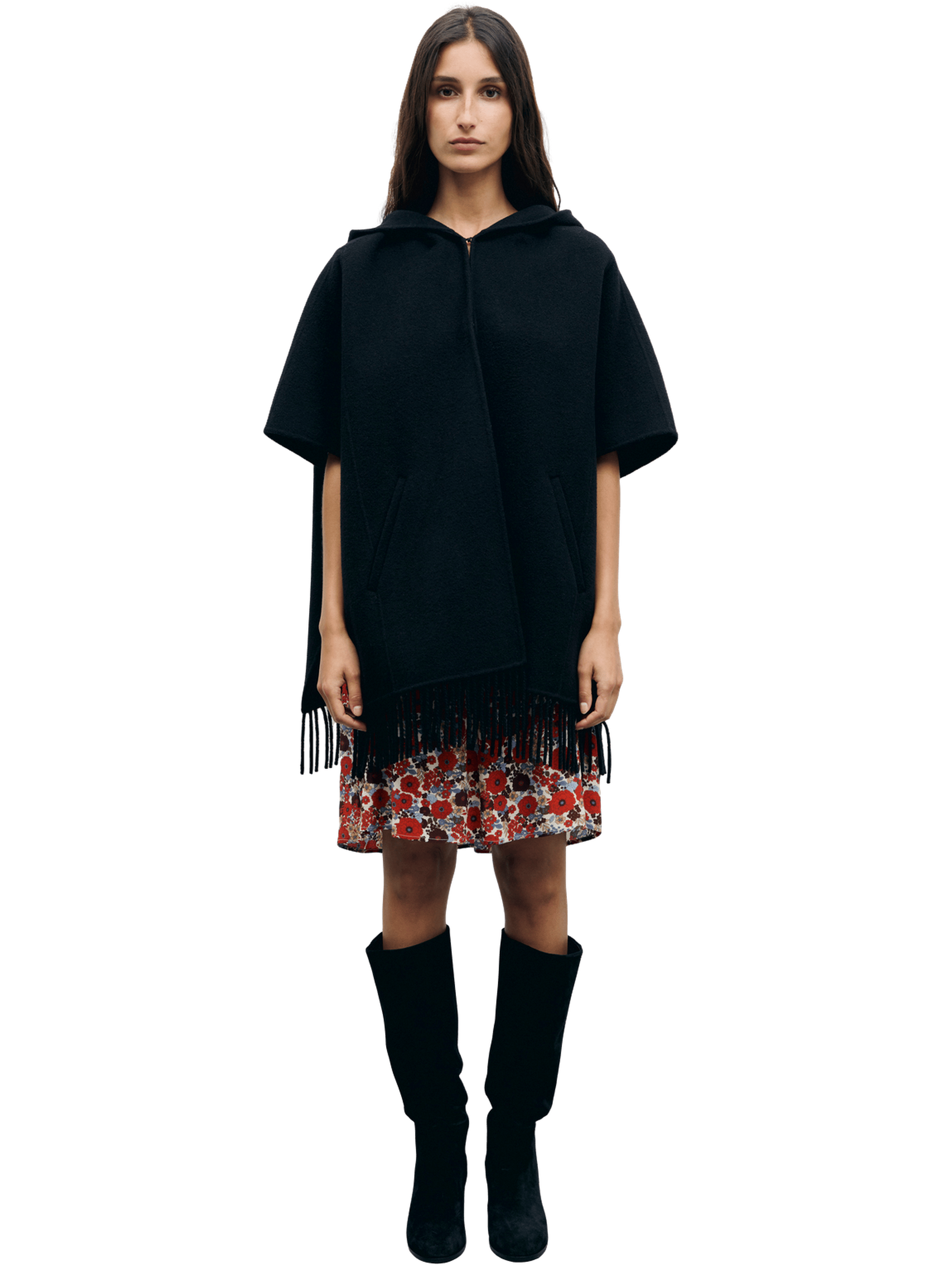 Cape à franges et capuche - ady GERARD DAREL Noir