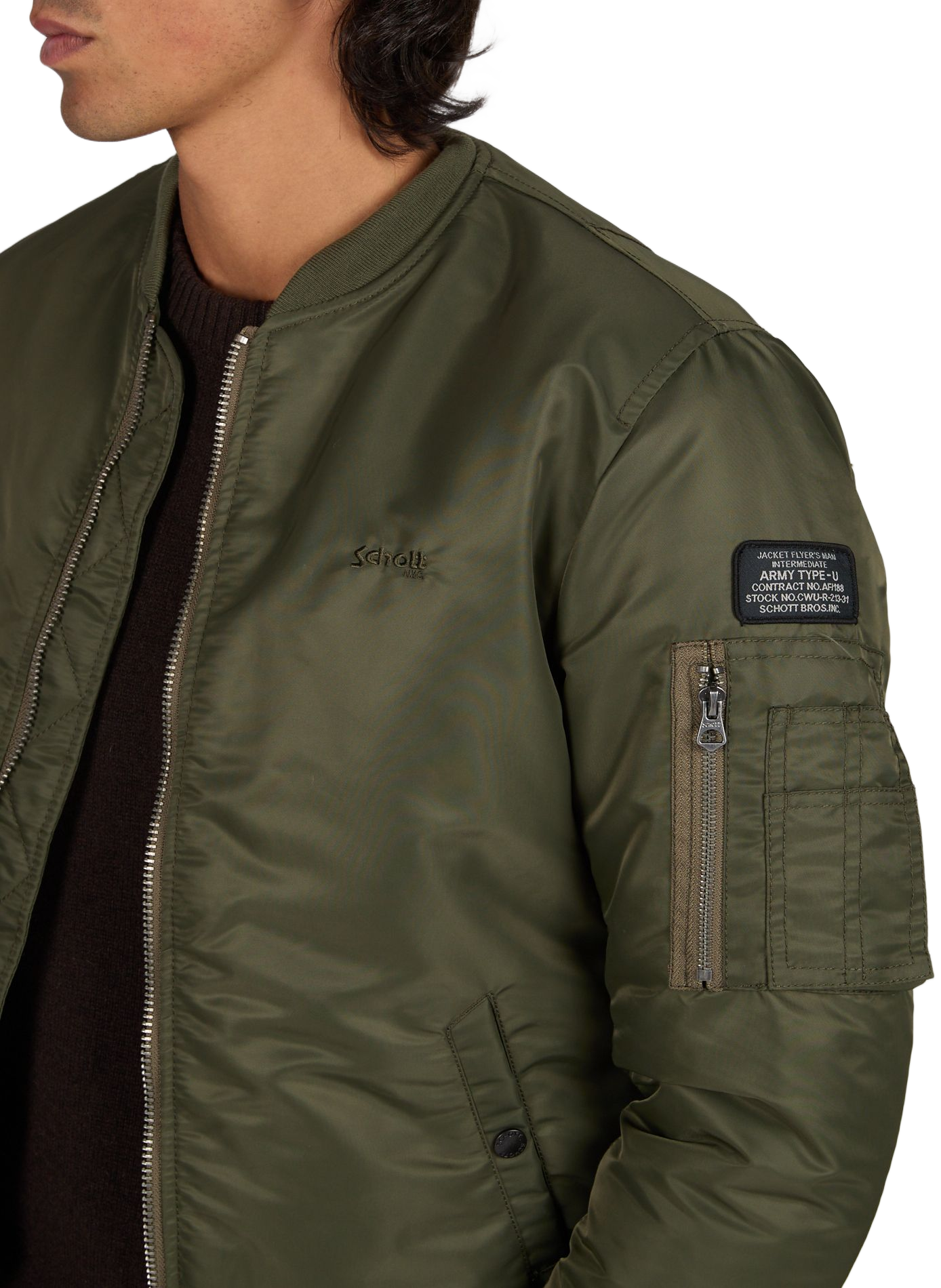 Bomber uni ajusté à logo SCHOTT Kaki