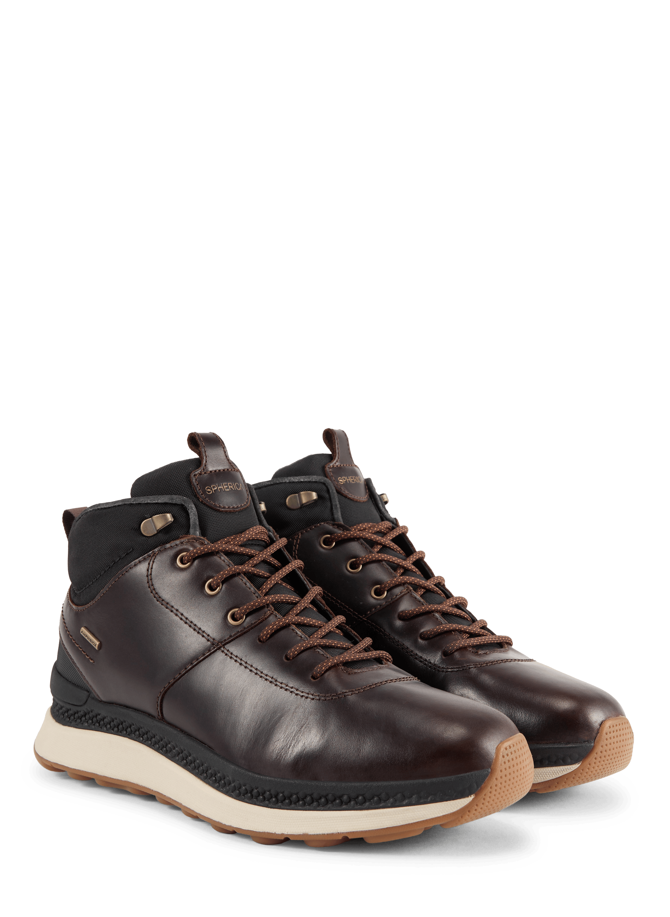 Sneakers van rond leer en mix van materialen GEOX Bruin