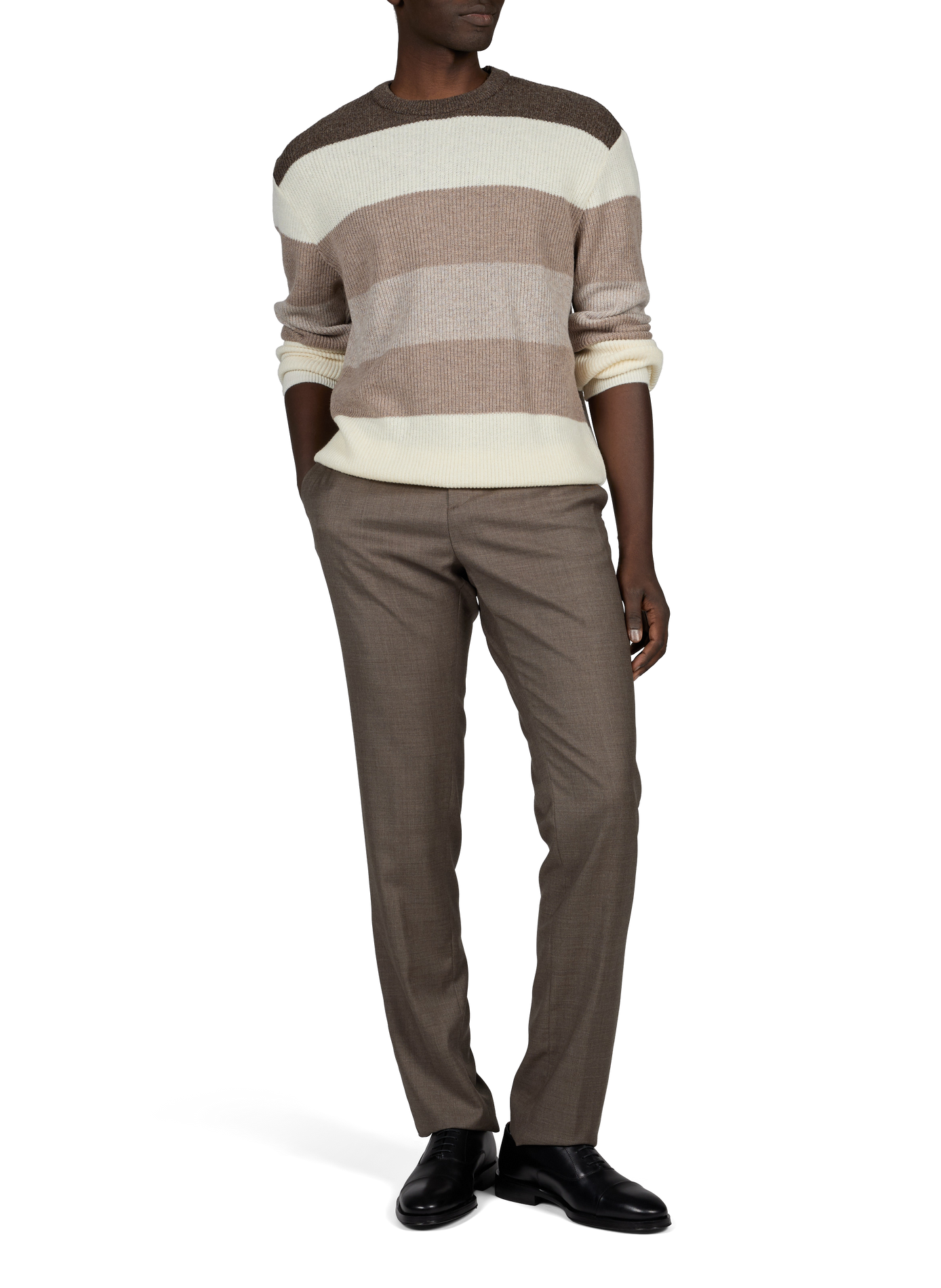 Loose-Fitting Striped Crew-Neck Wool Sweater PAUL & SHARK Beige