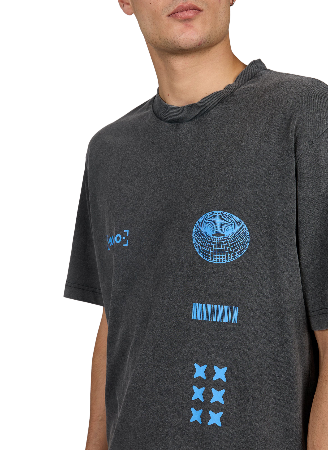 Gerader Rundhals-T-Shirt aus Baumwolle HUGO BLUE Schwarz
