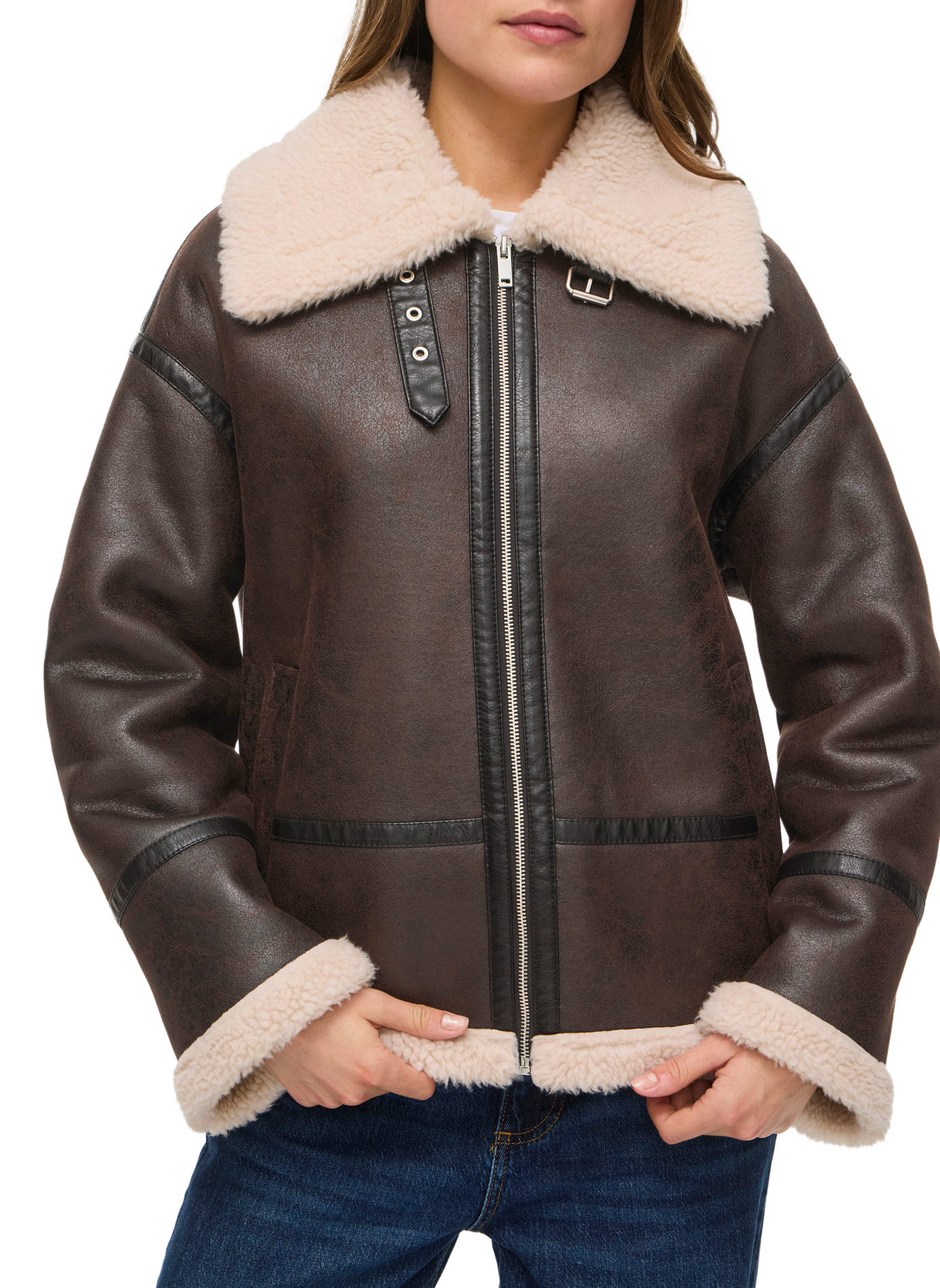 Veste droite col classique effet cuir VILA Brown