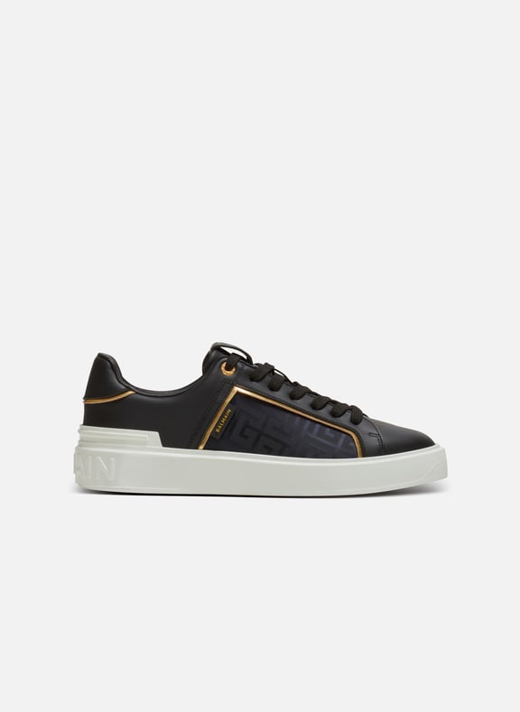 Baskets b-court en cuir et nylon monogramme Noir by BALMAIN BALMAIN Baskets b-court en cuir et nylon monogramme Noir
