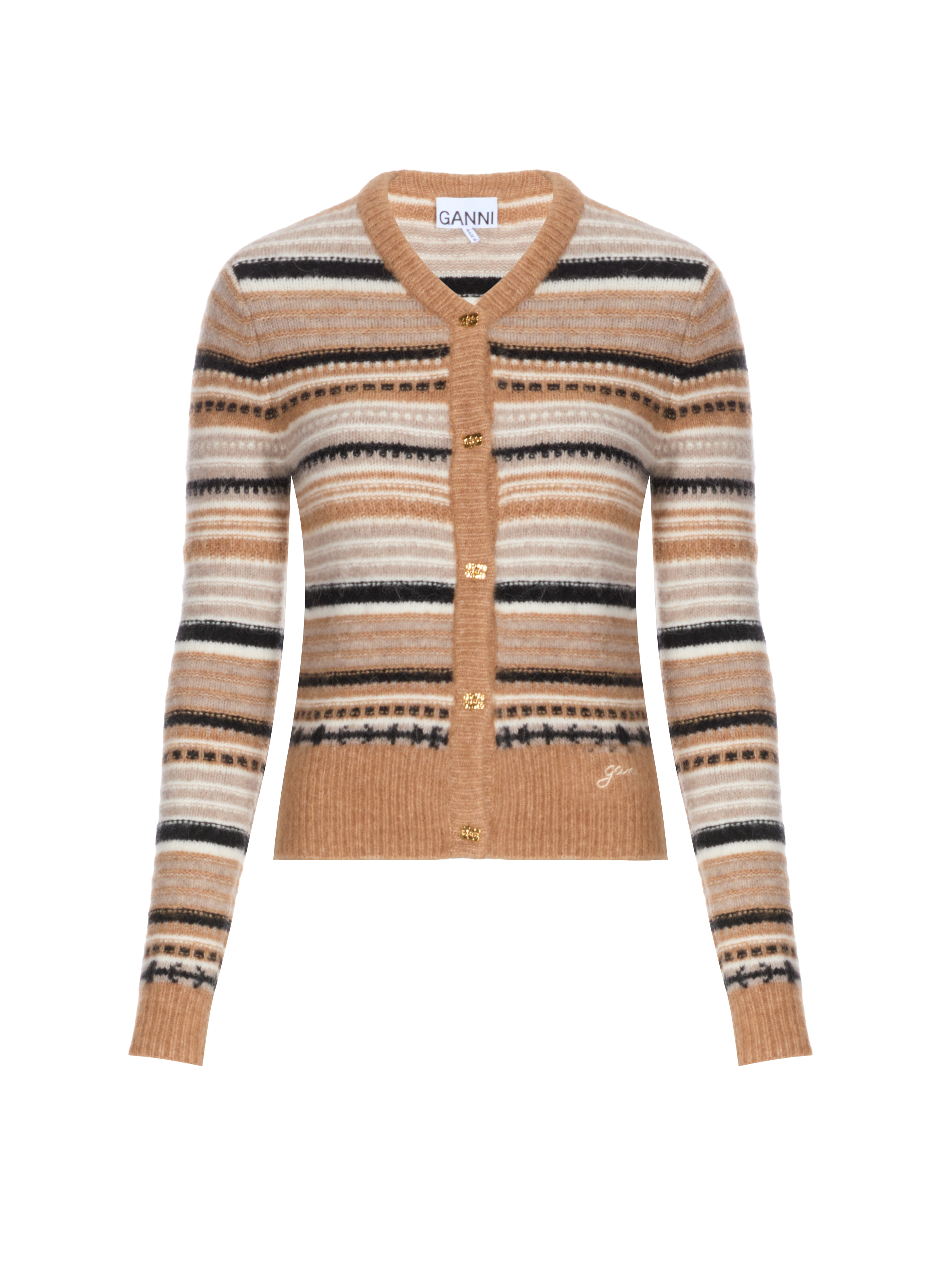 GANNI Cardigan rayé en laine mélangé Multicolore
