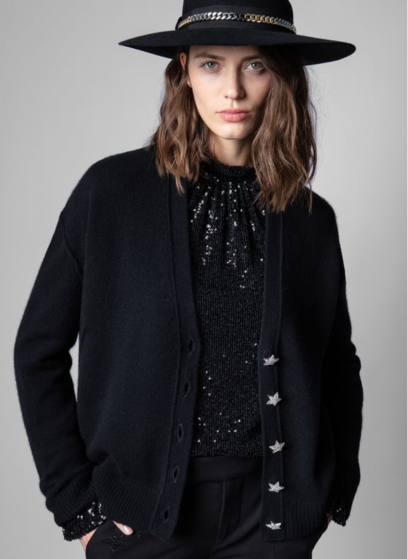 Gilet col v avec boutons étoiles en cachemire mirka Noir by ZADIG&VOLTAIRE ZADIG&VOLTAIRE Gilet col v avec boutons étoiles en cachemire mirka Noir
