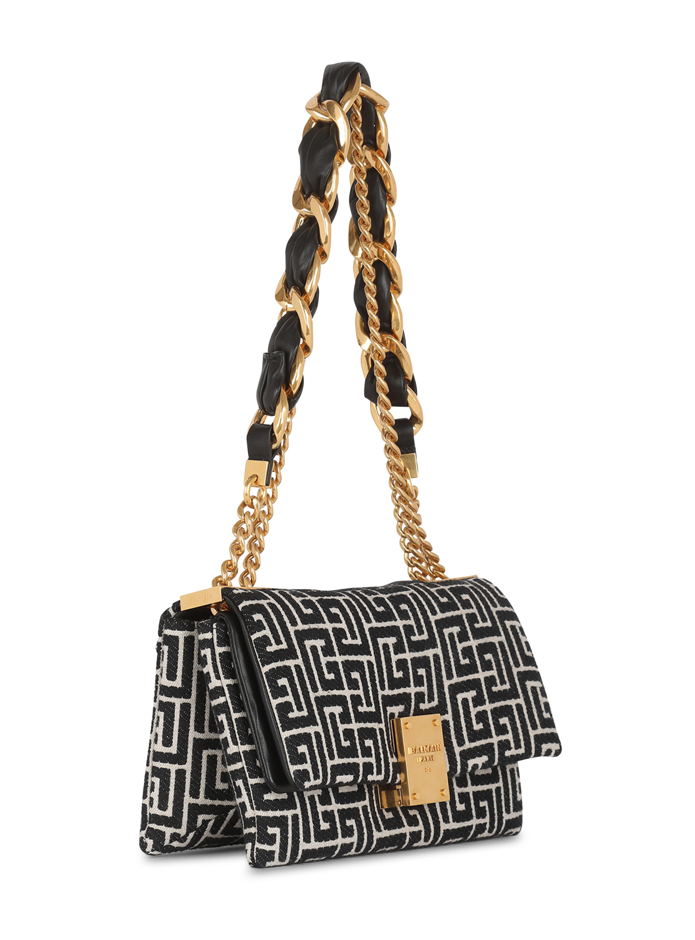 Sac 1945 soft petit modèle en jacquard monogramme BALMAIN Noir