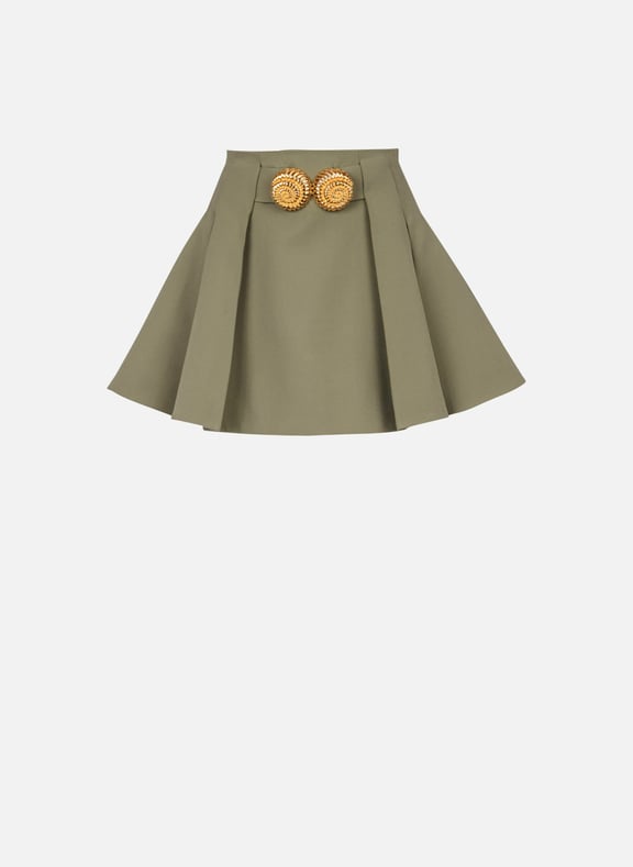 Jupe courte à plis en grain de poudre Vert by BALMAIN BALMAIN Jupe courte à plis en grain de poudre Vert