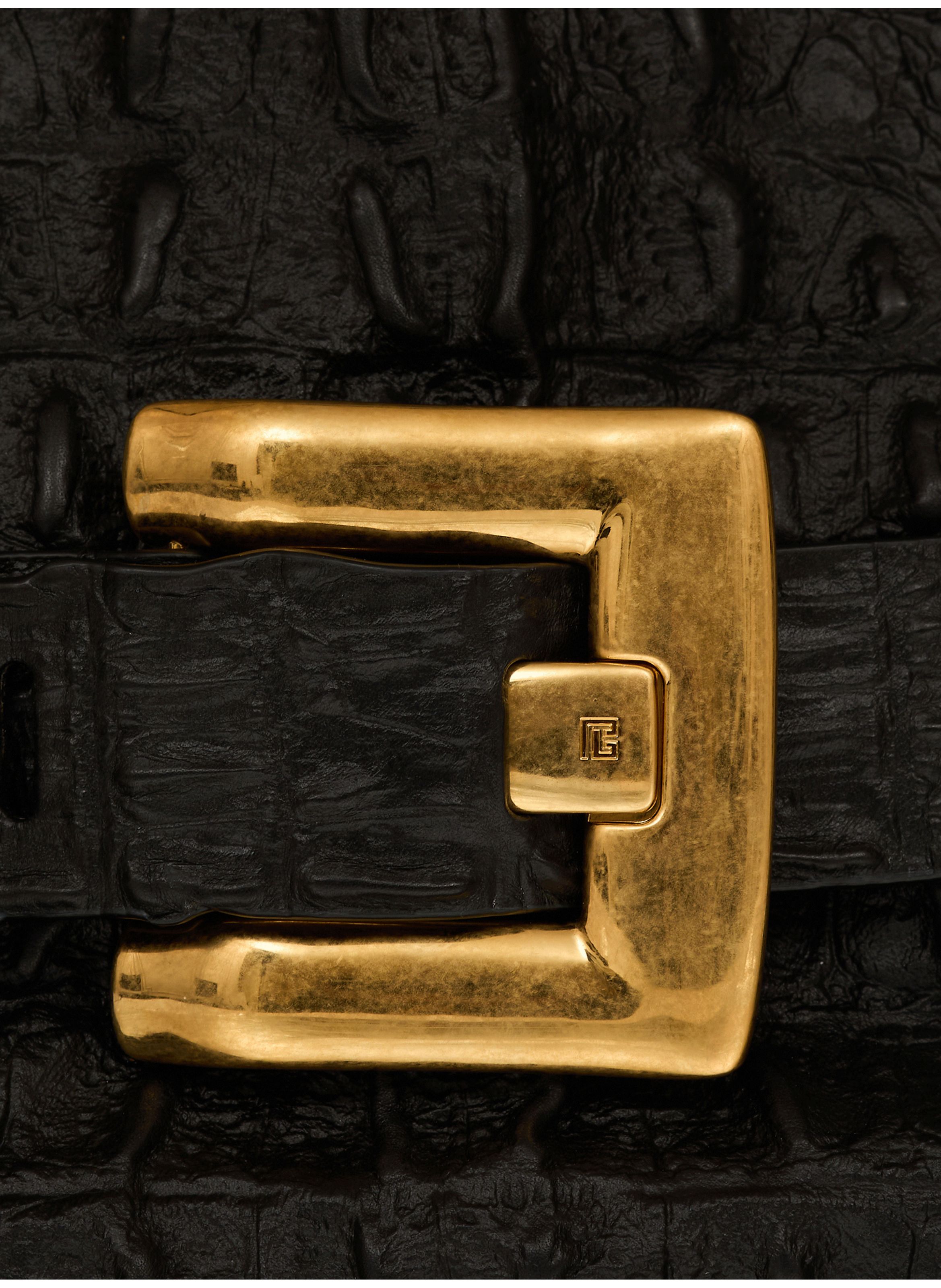 Sac anthem medium en cuir de veau embossé effet croco BALMAIN Noir