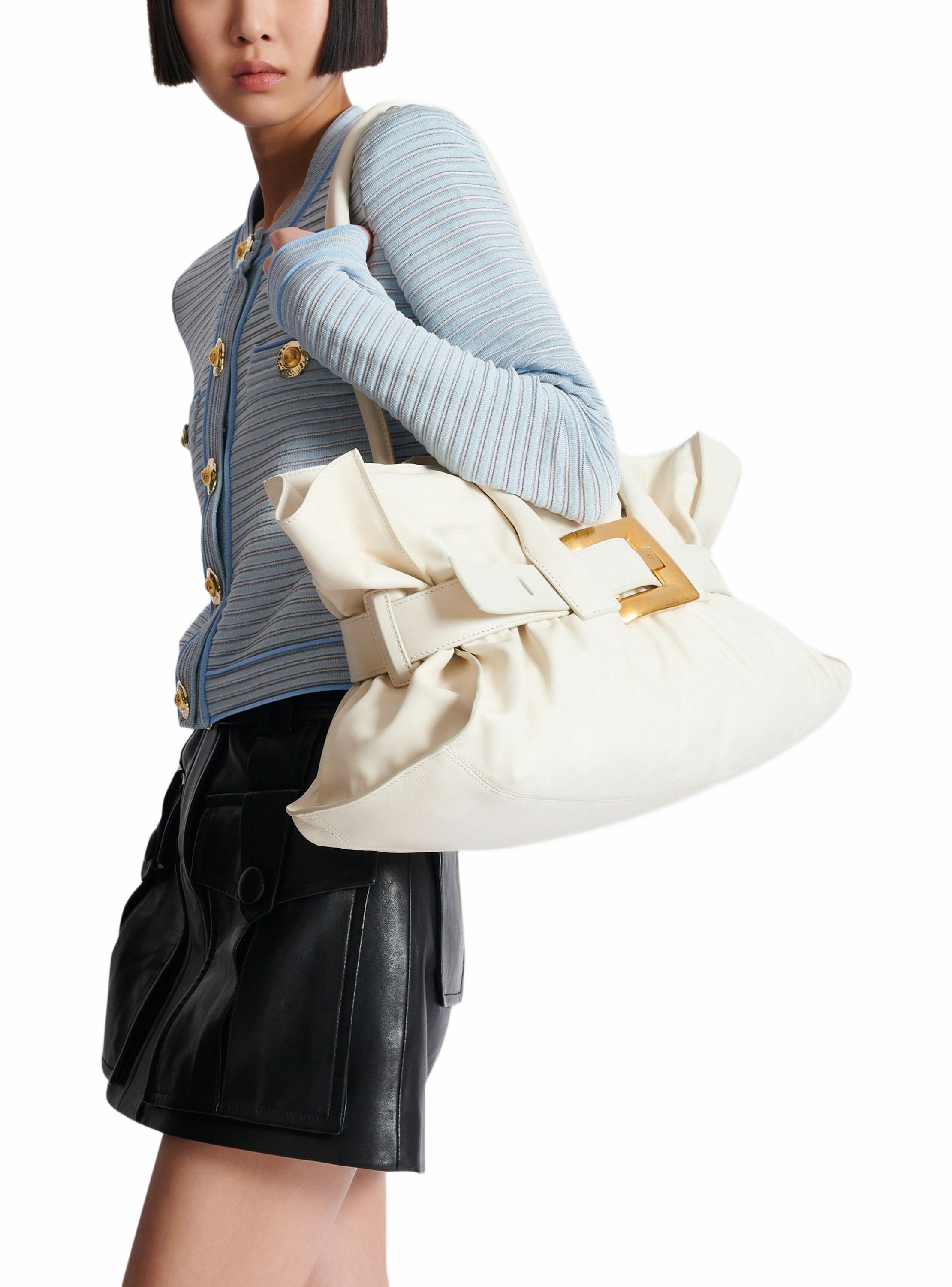 Sac anthem large en cuir de veau BALMAIN Blanc