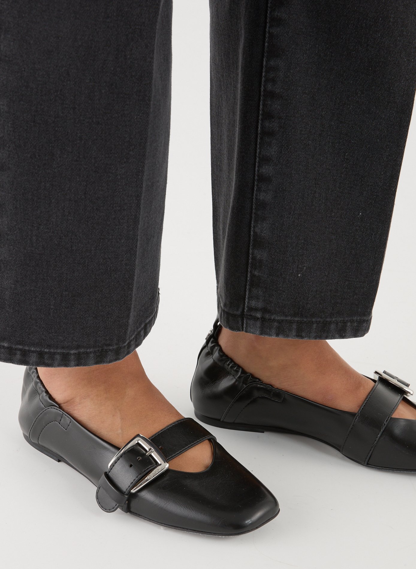 Butterfly Strap Ballerina Flats GANNI Black