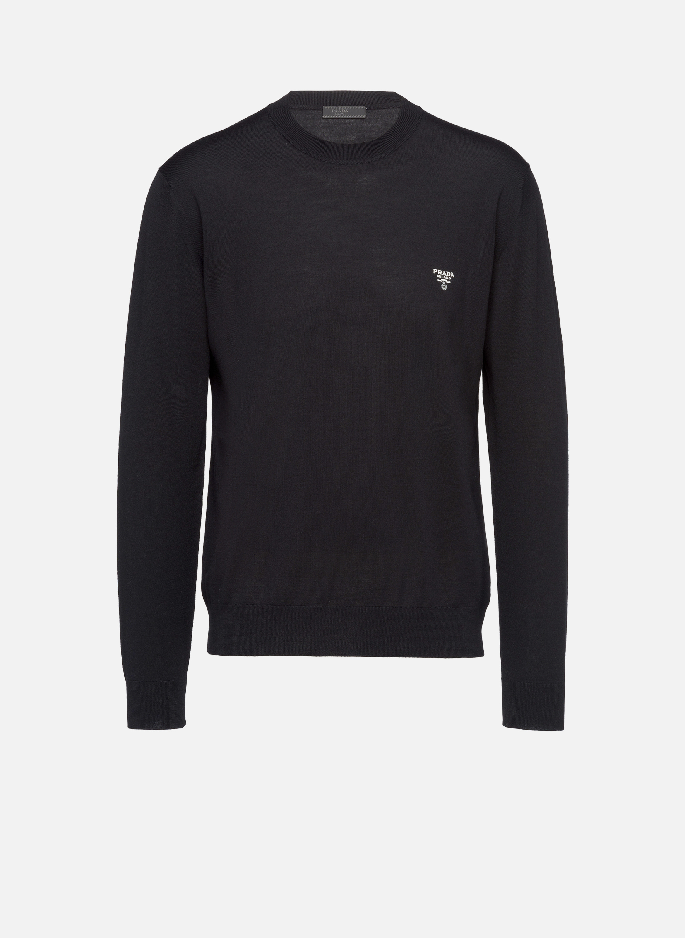 PRADA Pull à col rond en laine extra fine Noir
