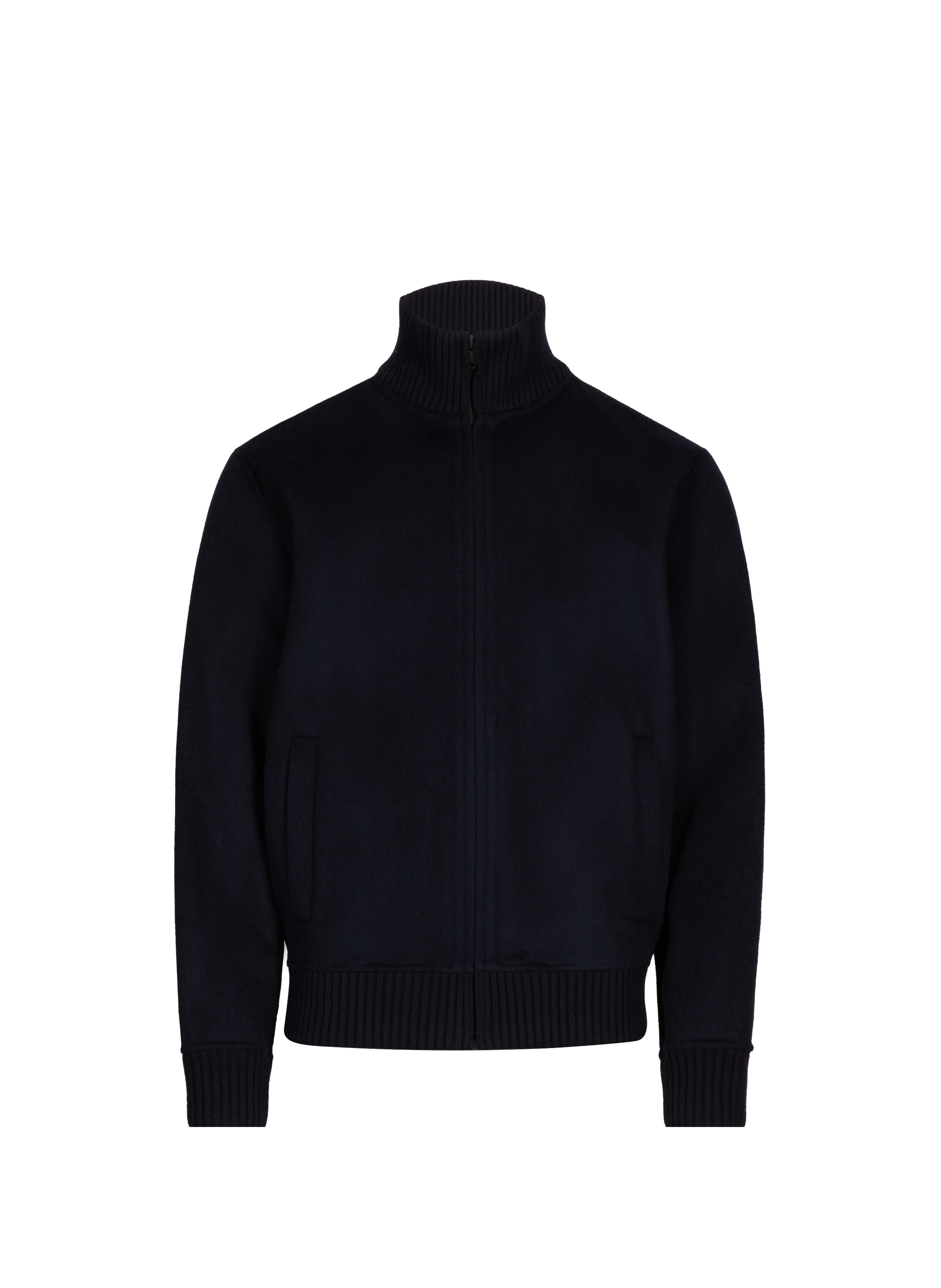 ECOALF Zip-up sweater with high collar in mixed wool Blue