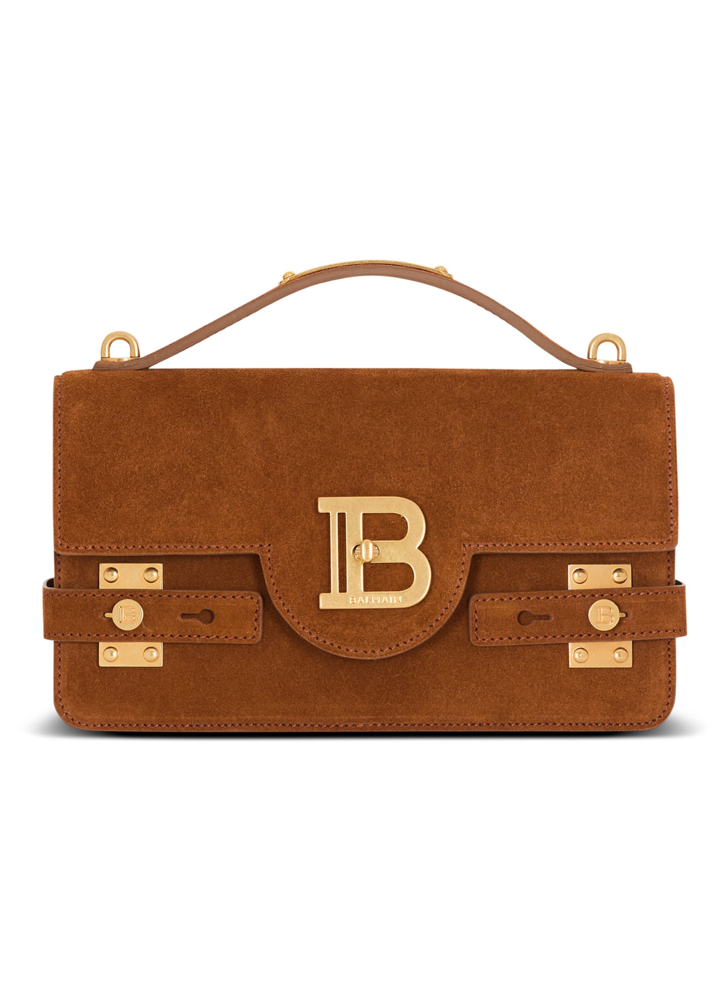 Sac b-buzz shoulder 24 en daim BALMAIN Marron