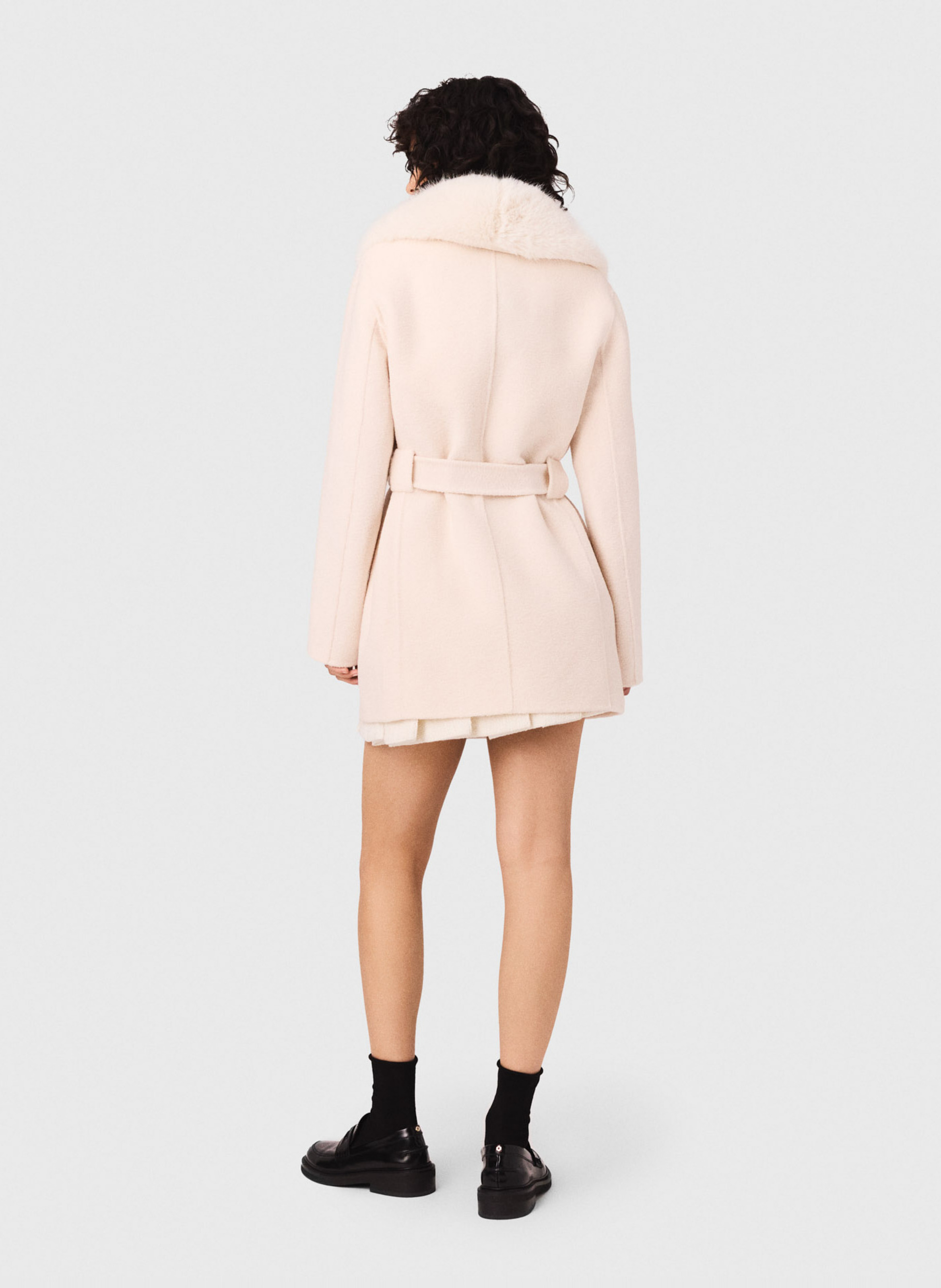 Manteau cintré col châle en laine mélangée MAJE Beige